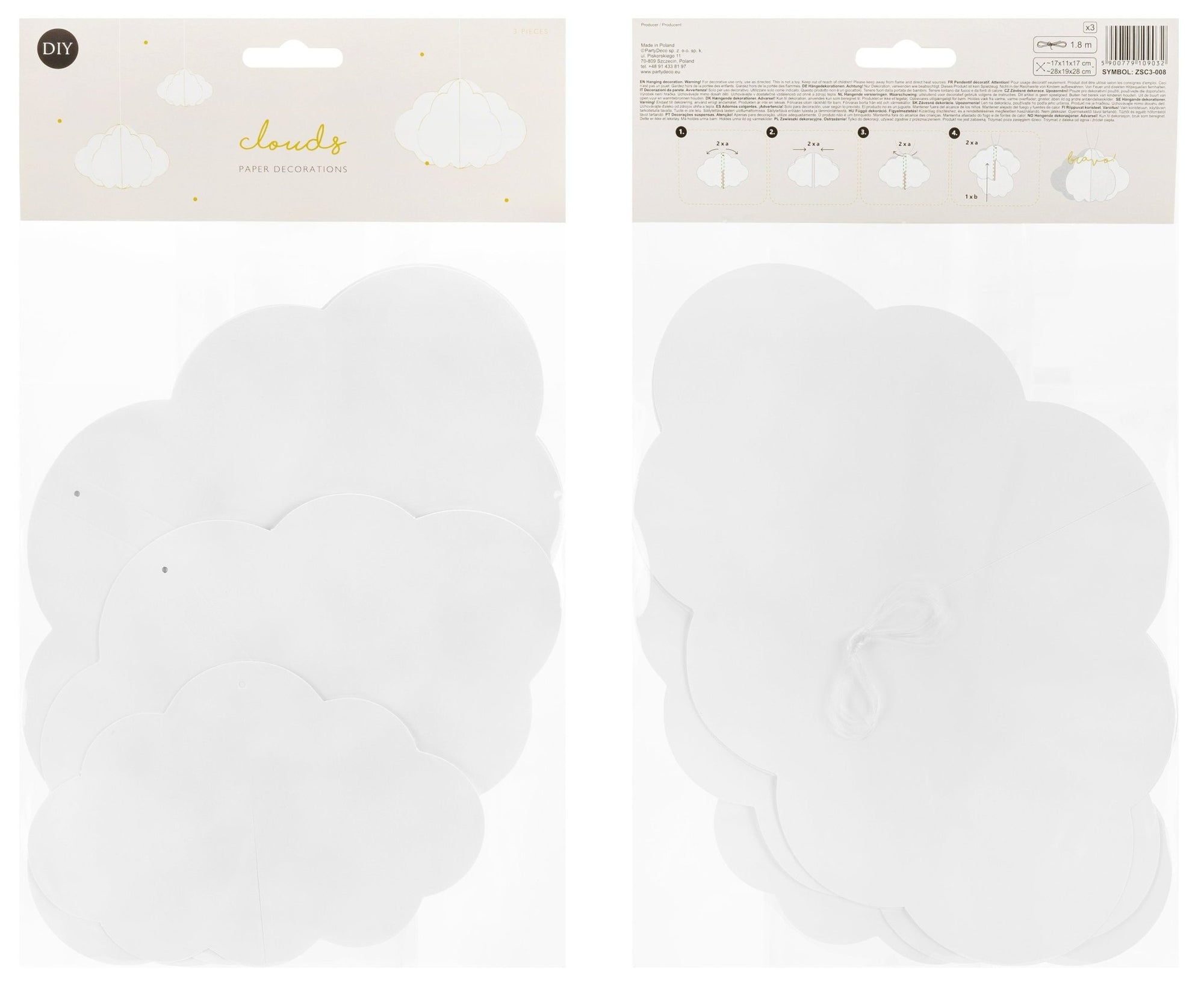 3D Paper Cloud Decorations 3ct - Stesha Party