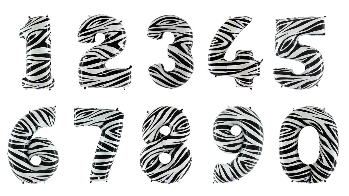 40&quot; Zebra Number Balloons 0 - 9 - Stesha Party