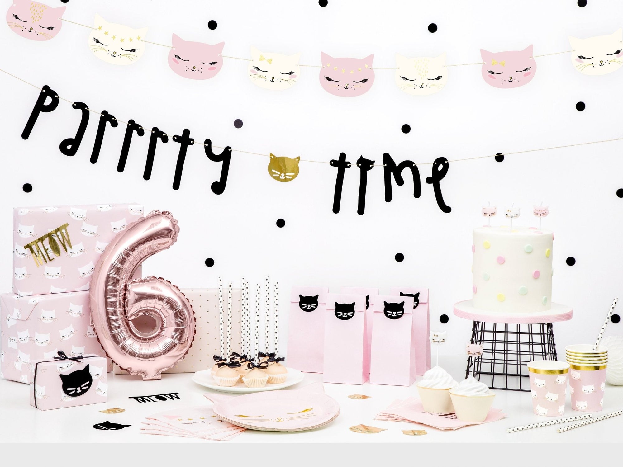 6 Pink Cat Party Favor Bags - Stesha Party