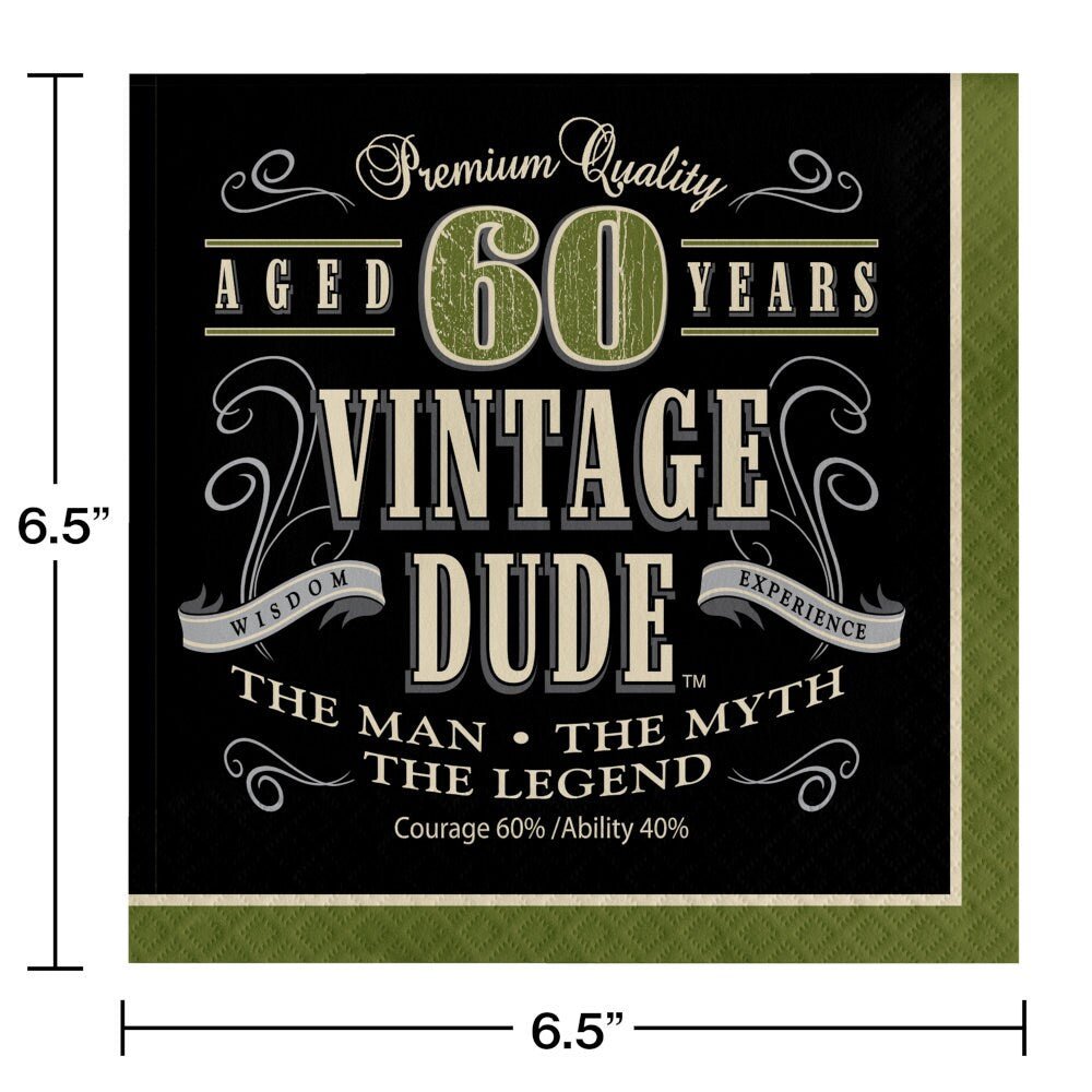 60th Vintage Dude Birthday Napkins - Stesha Party