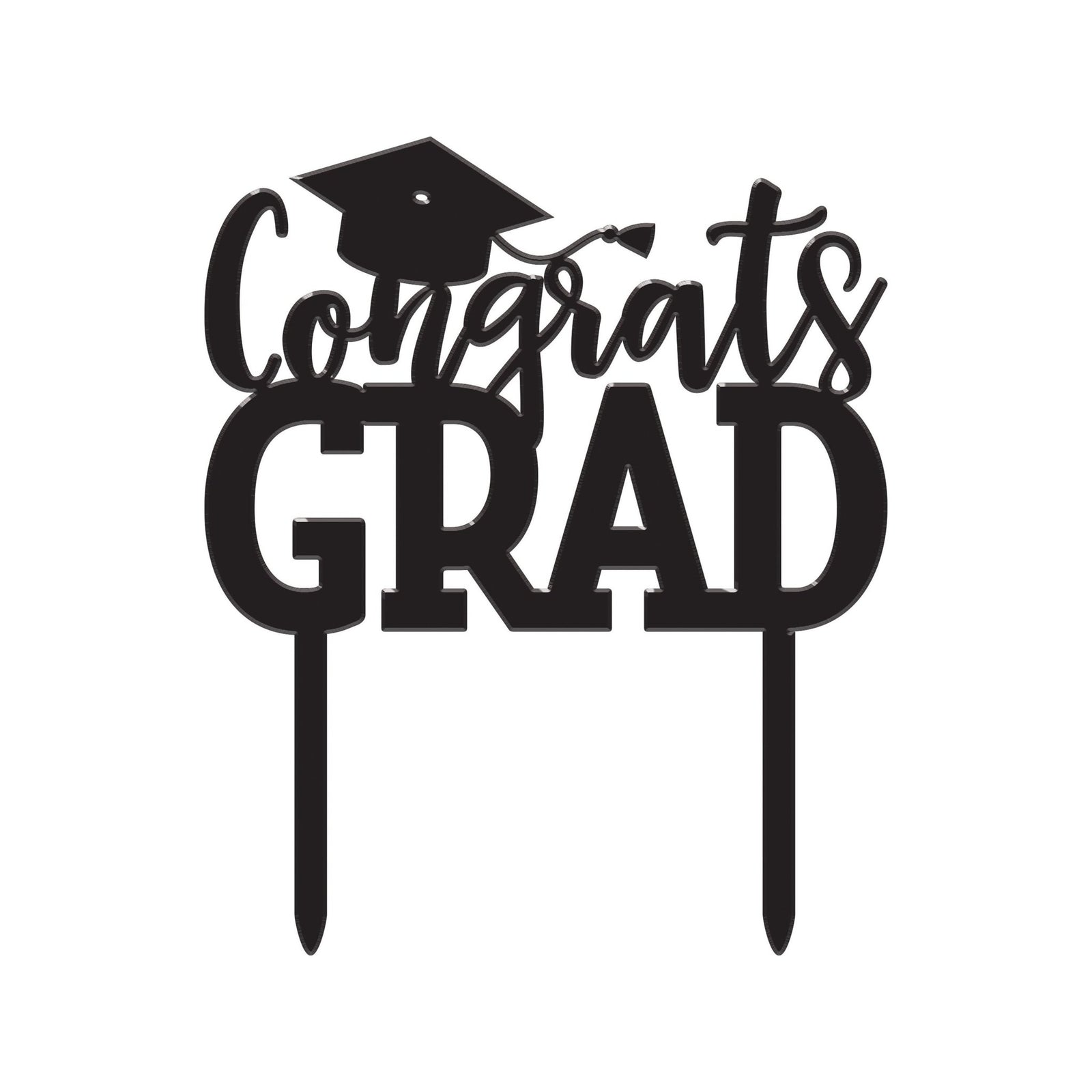 Black "Congrats Grad" Graduation Cake Topper - Stesha Party