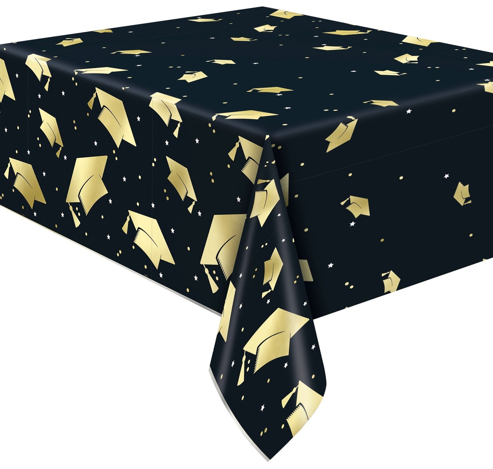 Black & Gold Graduation Cap Tablecloth - Stesha Party