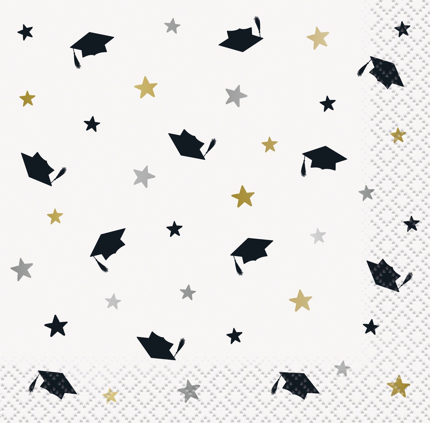 Black & Gold Graduation Party Paper Plates, Napkins & Confetti - Stesha Party