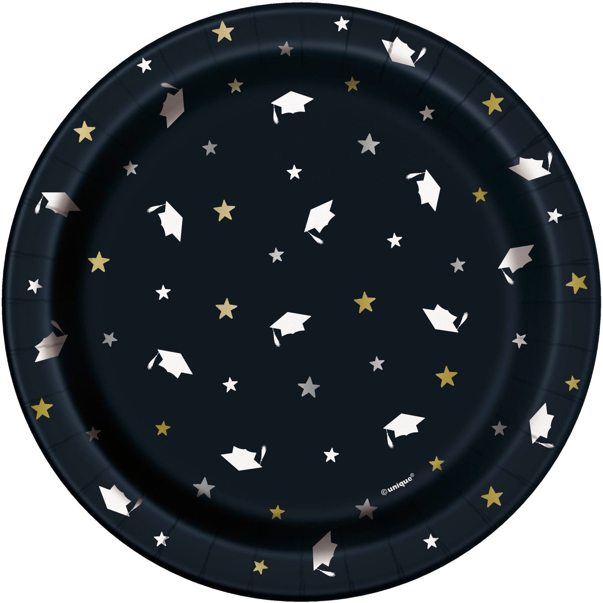 Black & Gold Graduation Party Paper Plates, Napkins & Confetti - Stesha Party