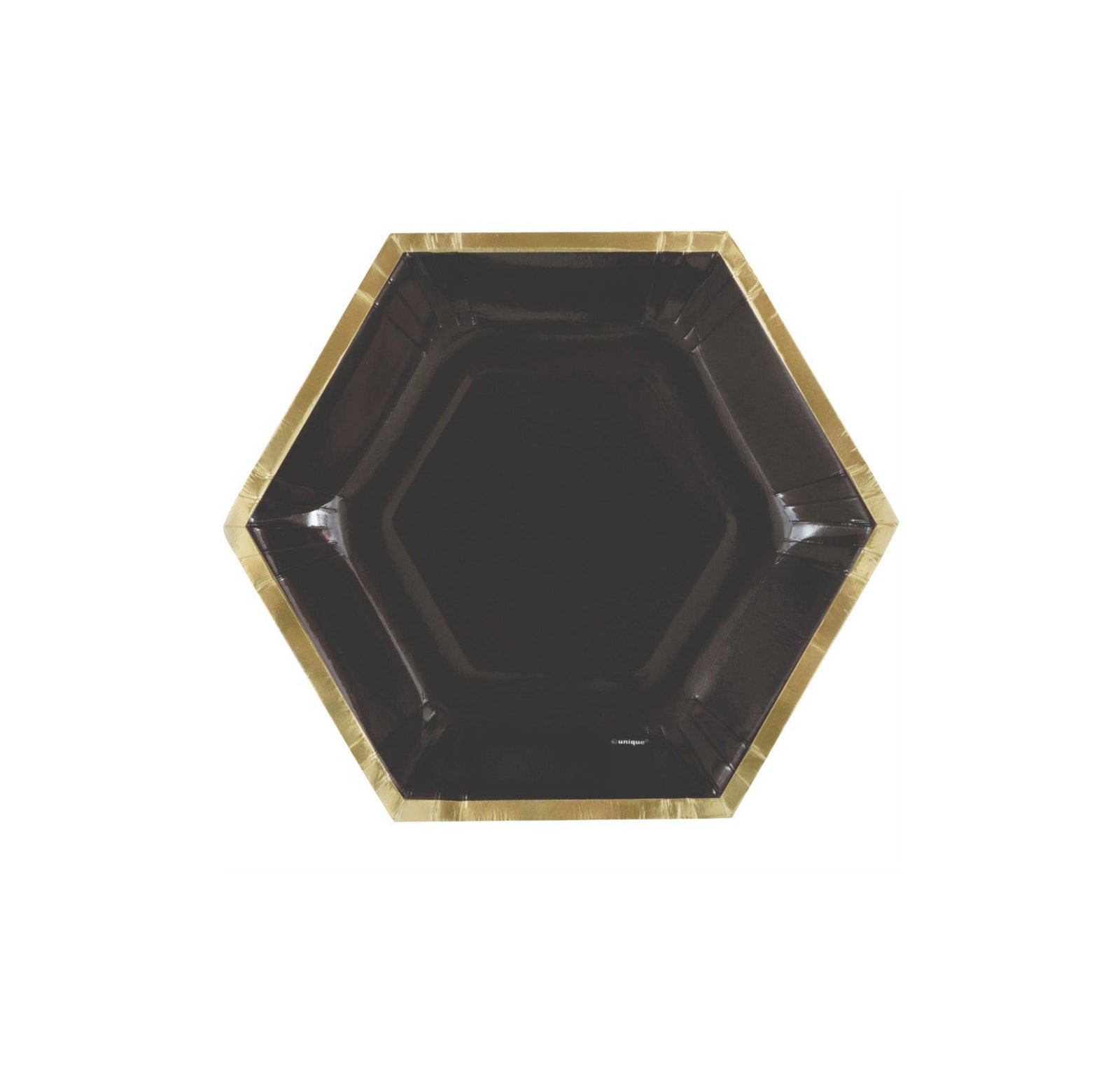 Black & Gold Hexagon Paper Cake Plates 8ct - Stesha Party