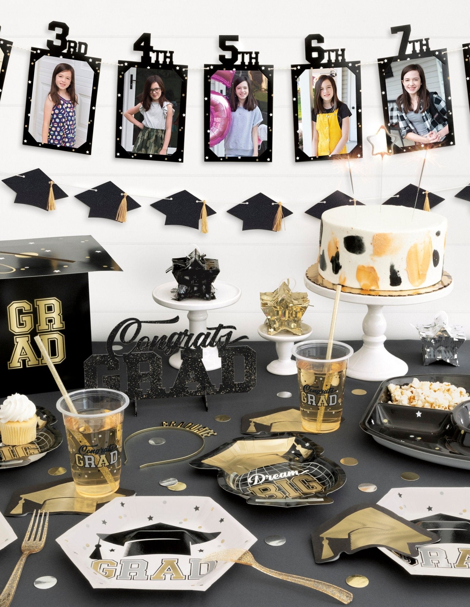 Black, Gold & Silver Graduation Party Plates - Stesha Party