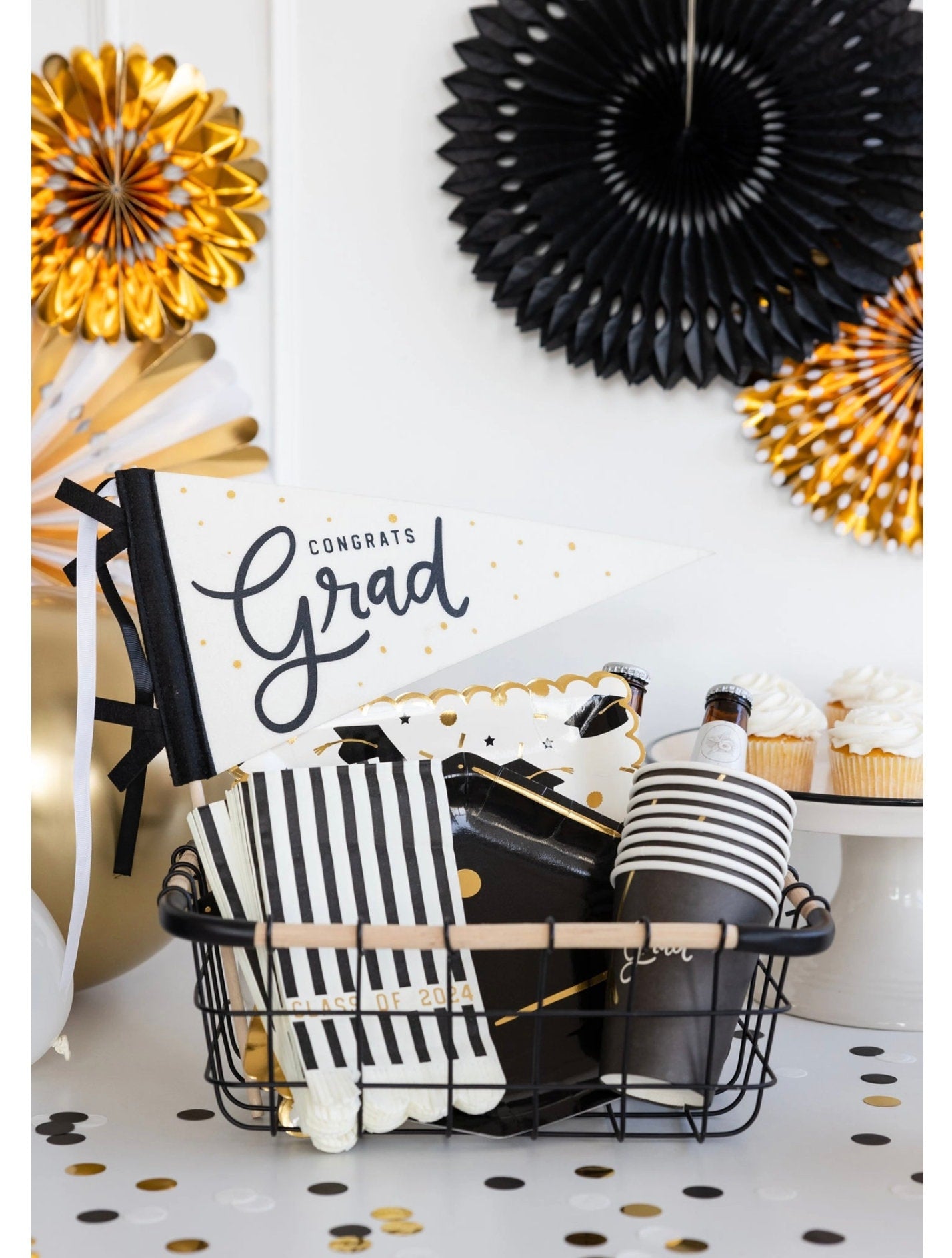 Black & White Striped Congratulations Guest Towel Napkins - Stesha Party