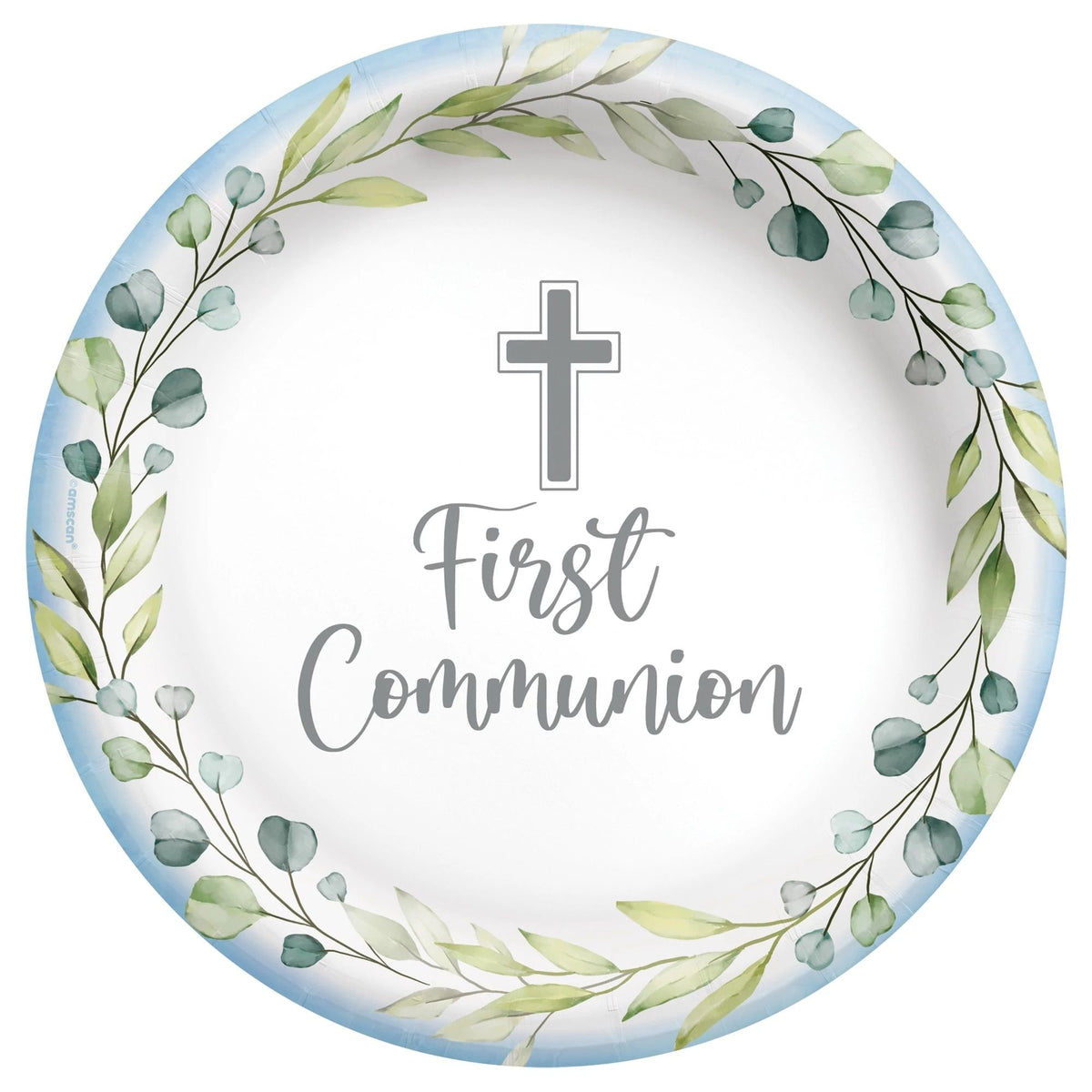 Blue First Communion Plates 20ct - Stesha Party