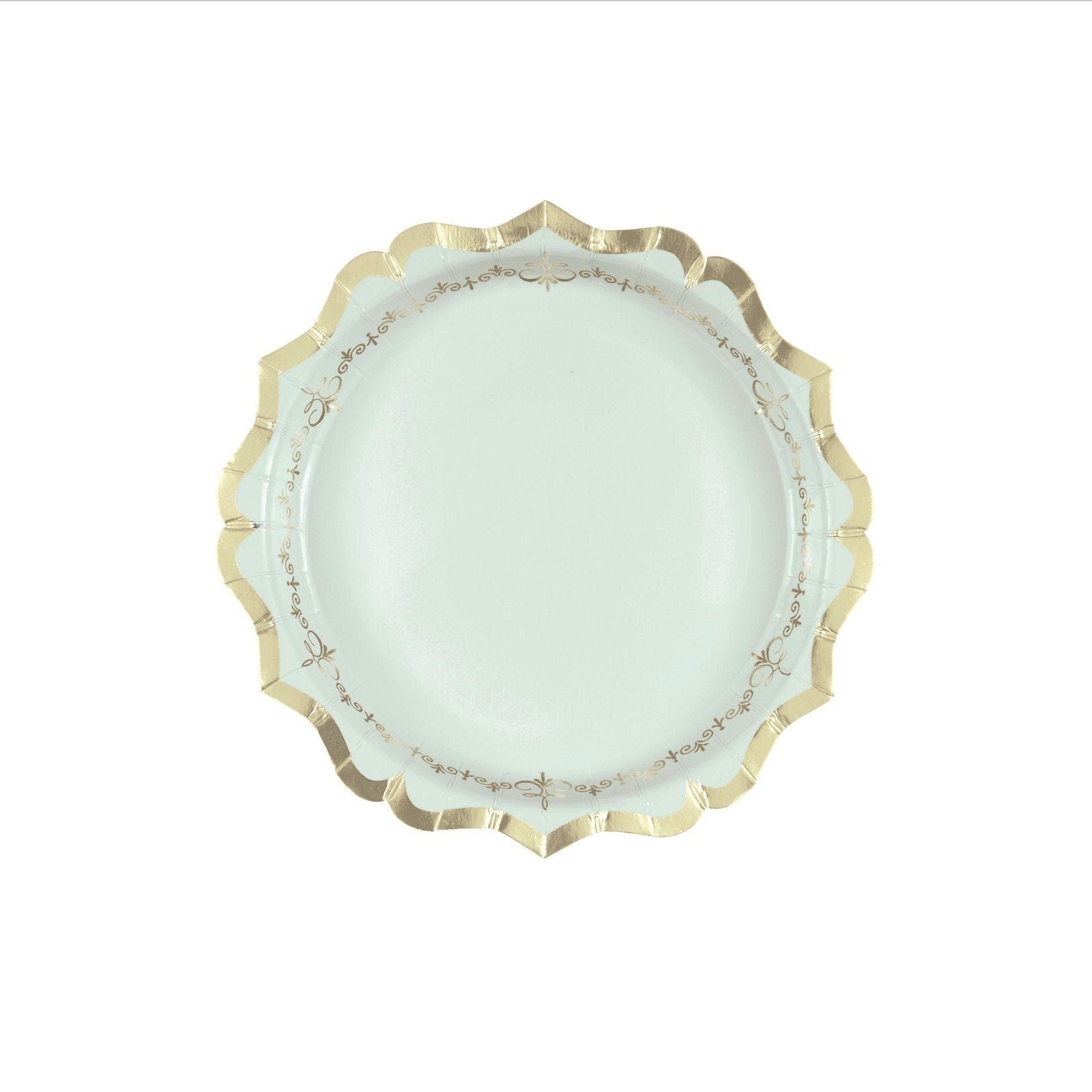 Blue & Gold Scalloped Paper Cake Plates - Stesha Party