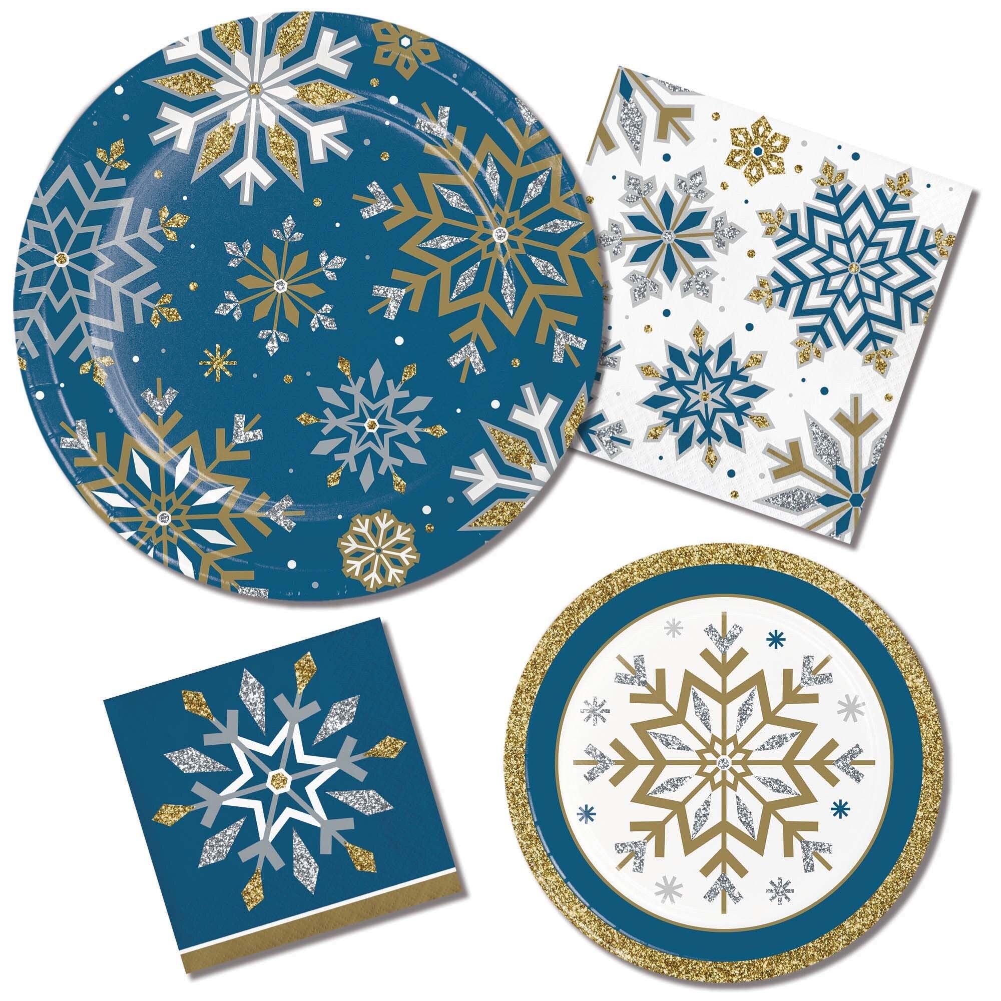 Blue, Gold & Silver Snowflake Napkins - Stesha Party