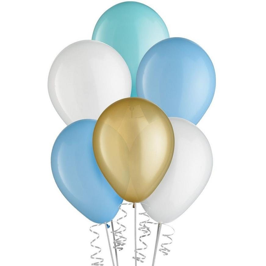 Blue Mint &amp; Gold Latex Balloons 25ct - Stesha Party