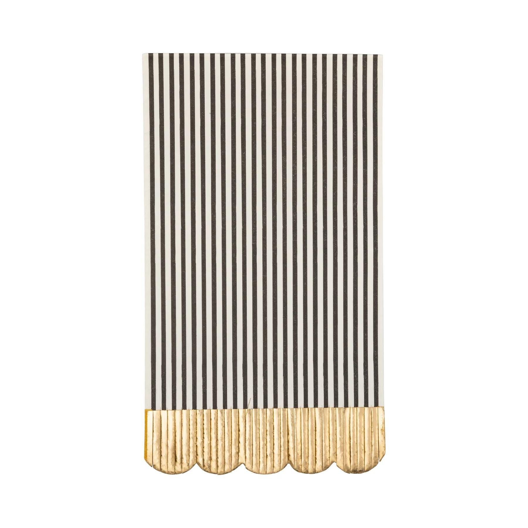 B&W Striped Napkins with Gold Foil Fringe 18ct - Stesha Party