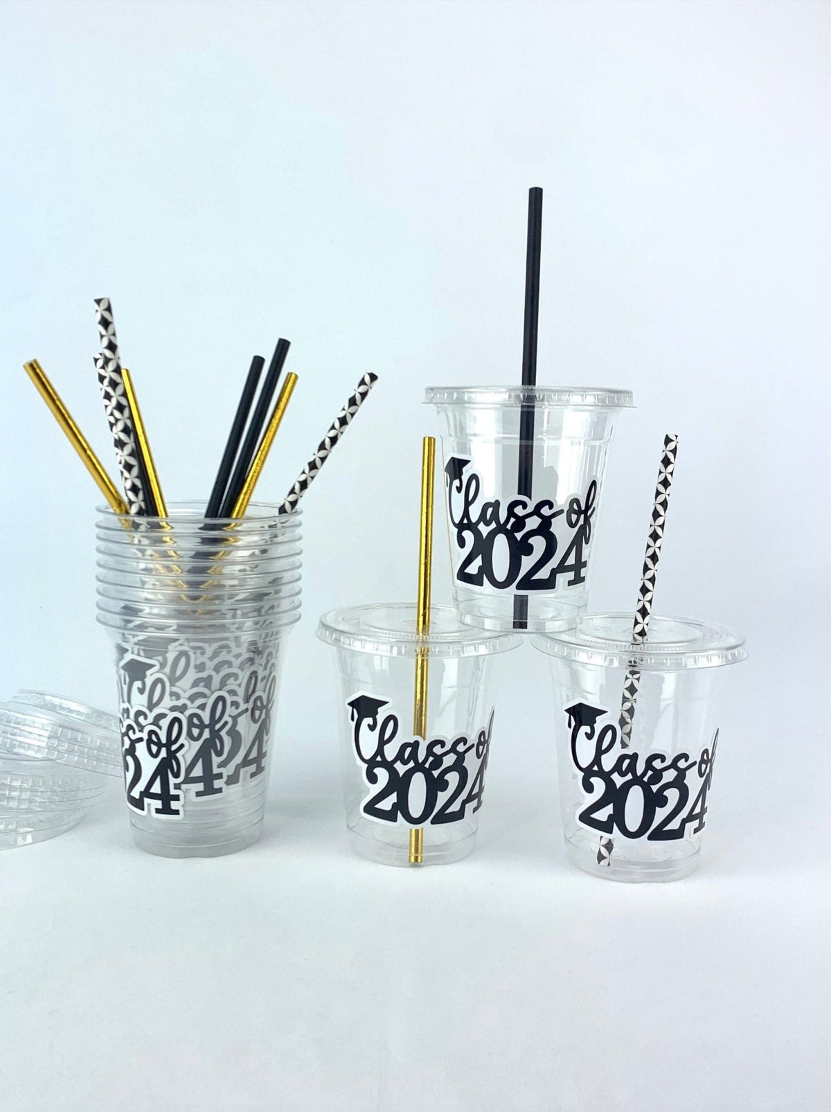 Class of 2024 Black &amp; Gold Graduation Cups Set - Stesha Party