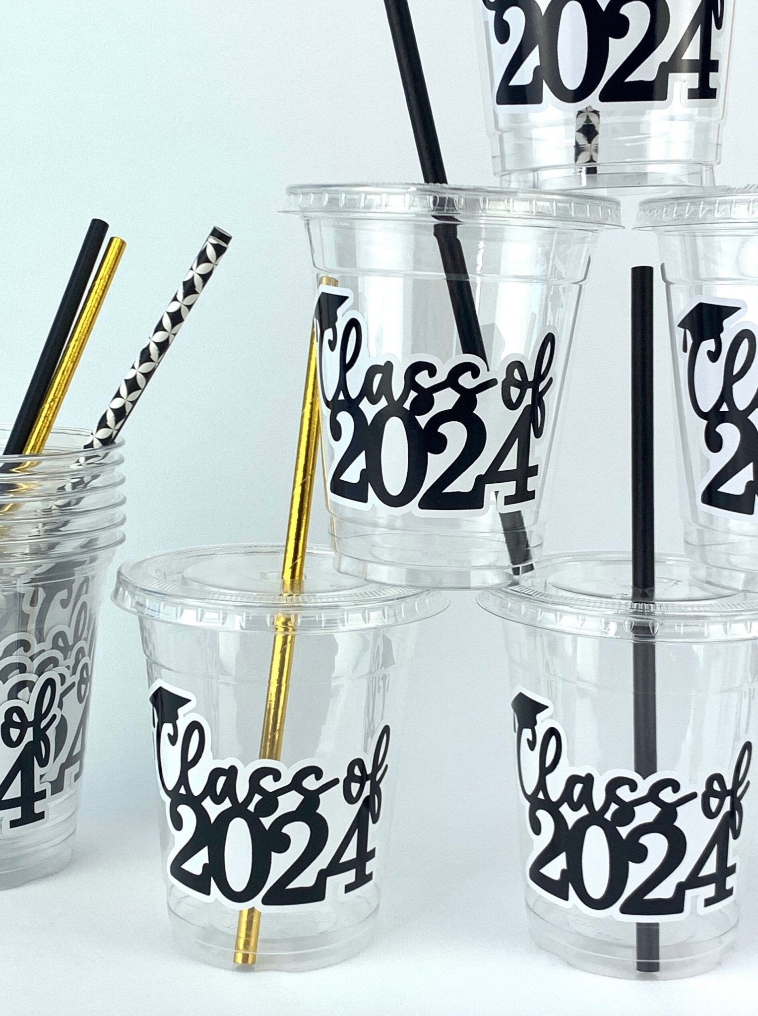 Class of 2024 Black & Gold Graduation Cups Set - Stesha Party