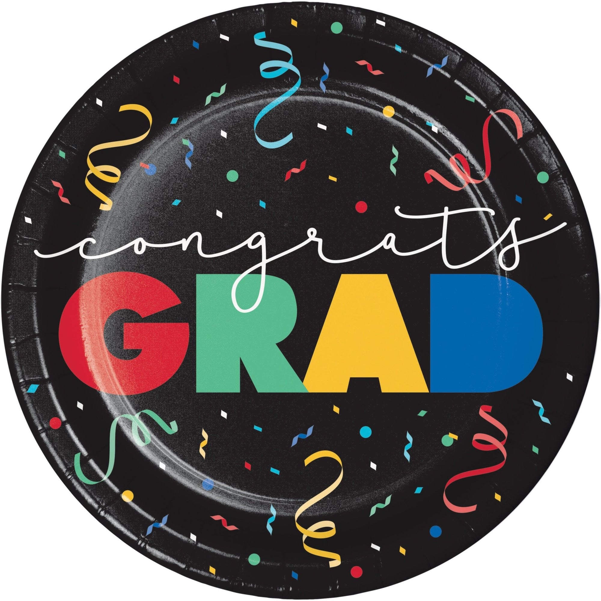 Colorful Swirl Congrats Grad Paper Plates 8ct - Stesha Party