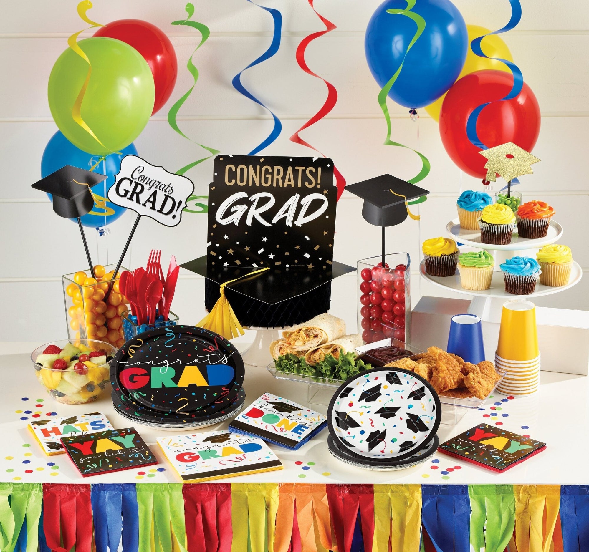 Colorful Swirl Congrats Grad Paper Plates 8ct - Stesha Party