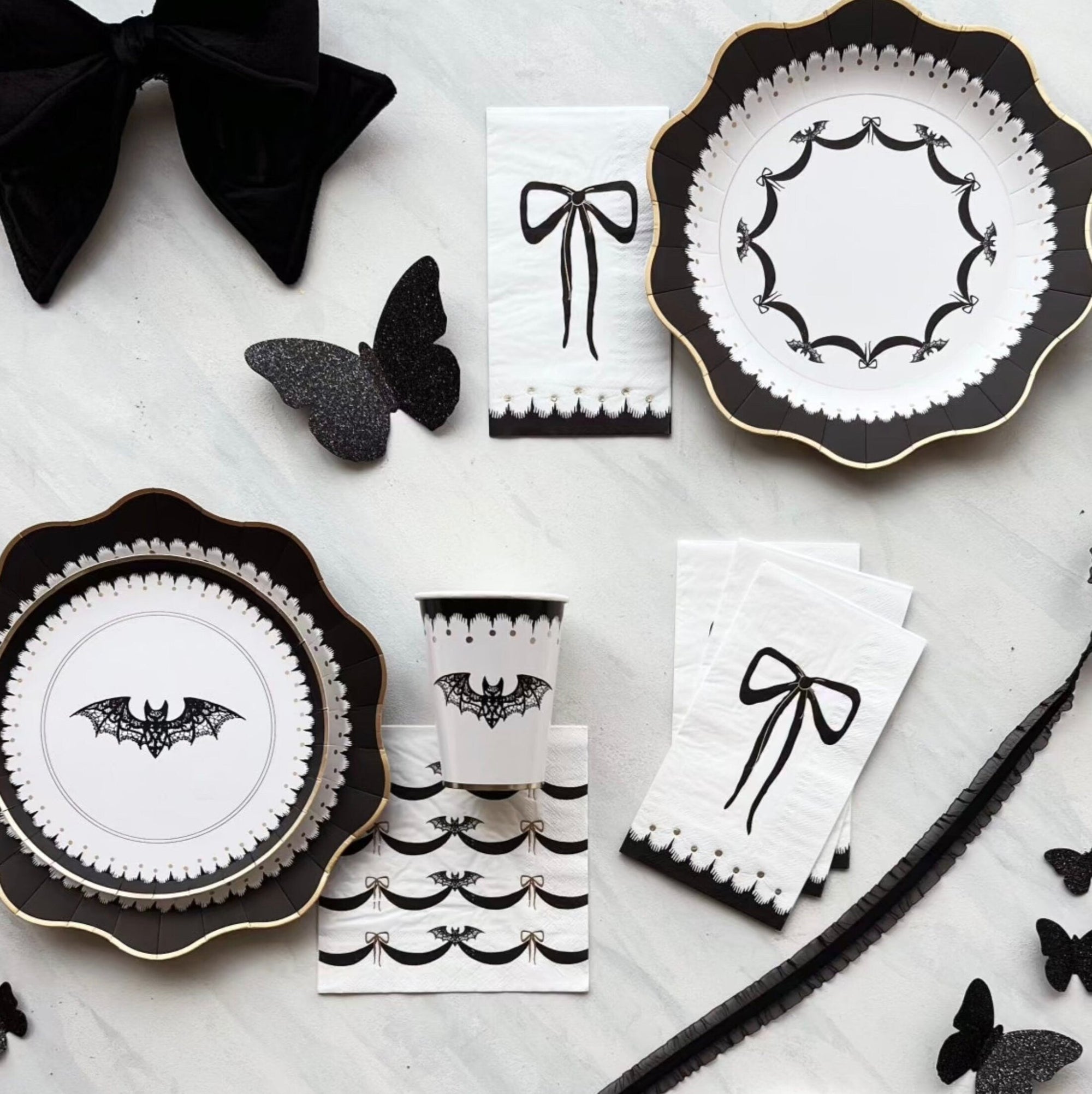 Elegant Black Bow Napkins - Stesha Party