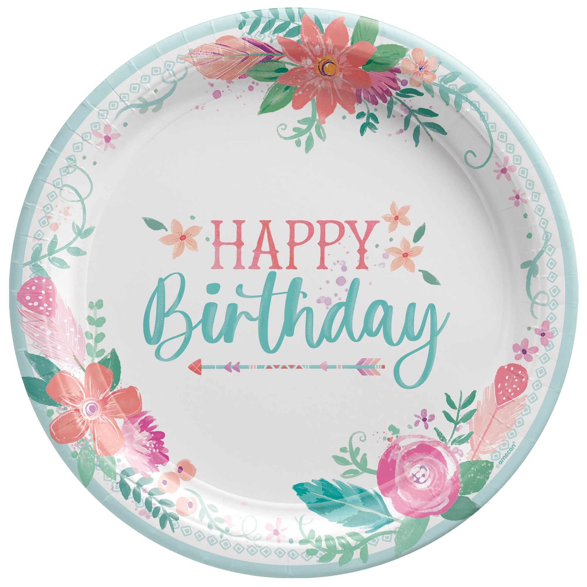 Floral Boho Birthday Plates - Stesha Party