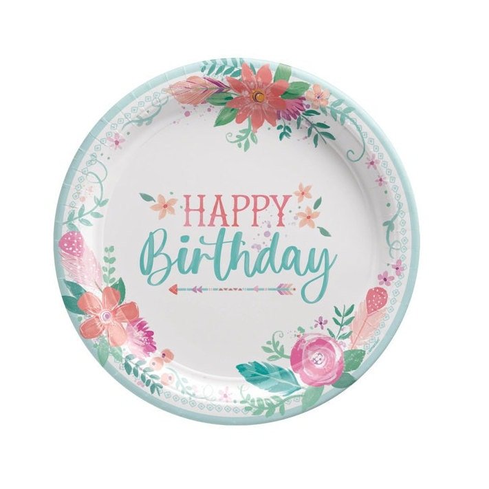 Floral Boho Birthday Plates - Stesha Party