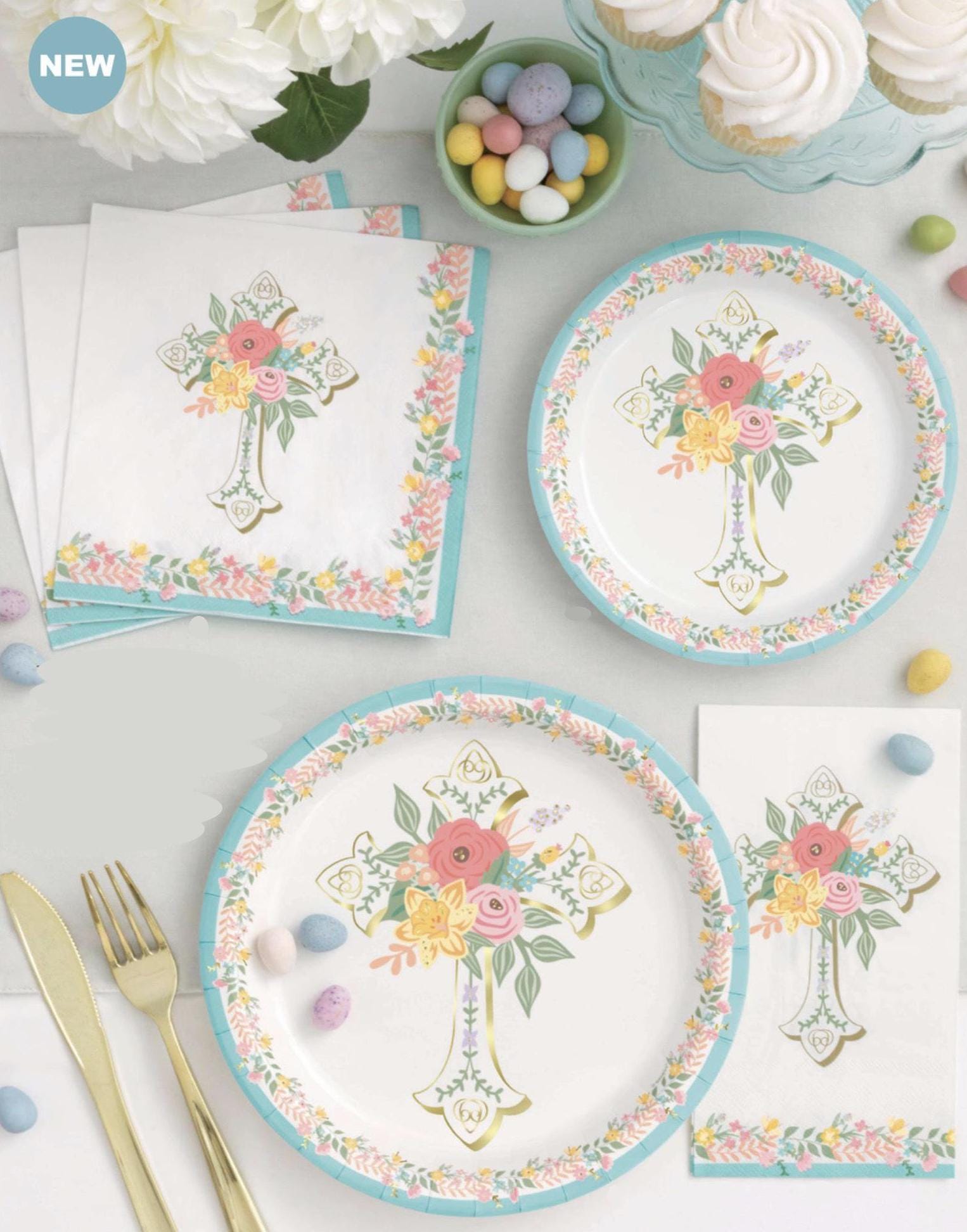 Floral Cross Paper Luncheon Napkins 16ct - Stesha Party