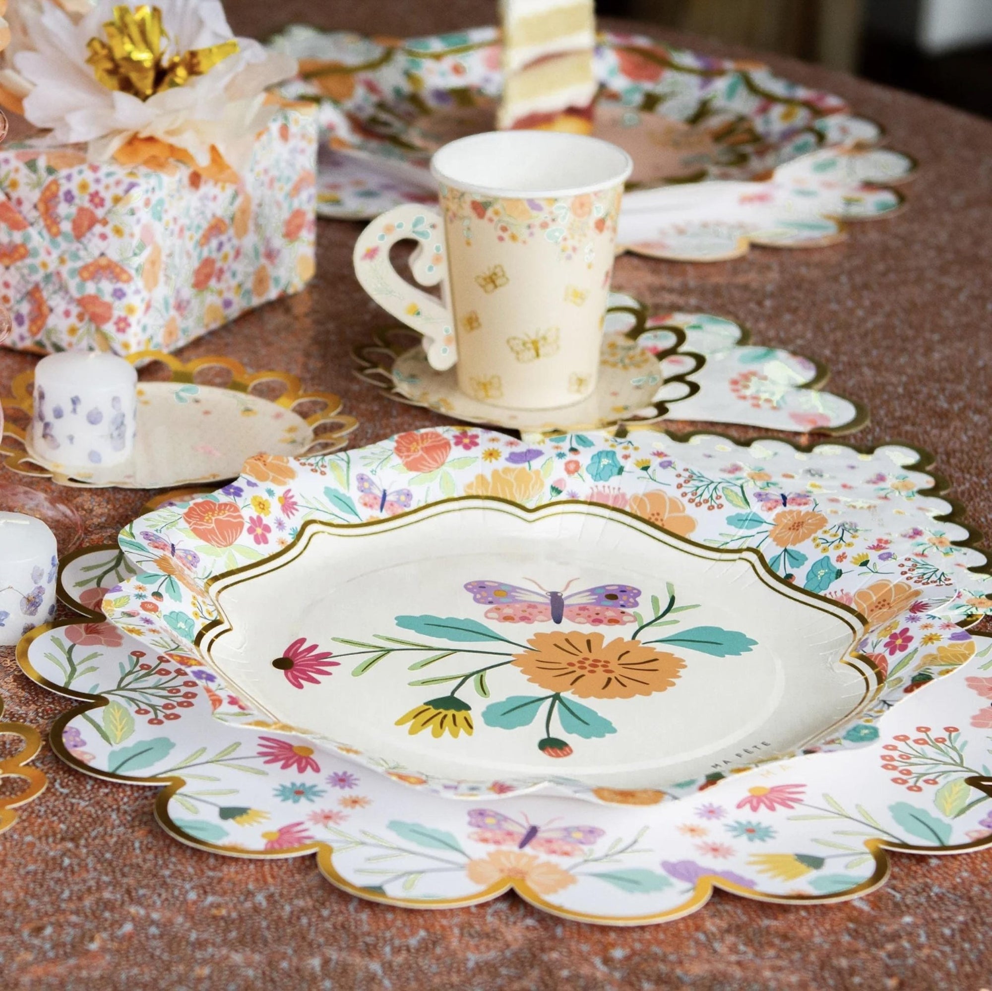 Floral Tea Party Cups & Saucers 8ct - Stesha Party