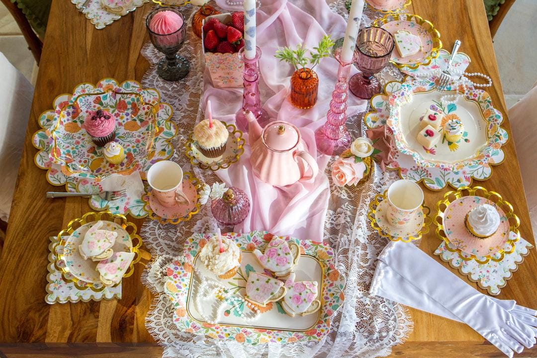 Floral Tea Party Cups & Saucers 8ct - Stesha Party