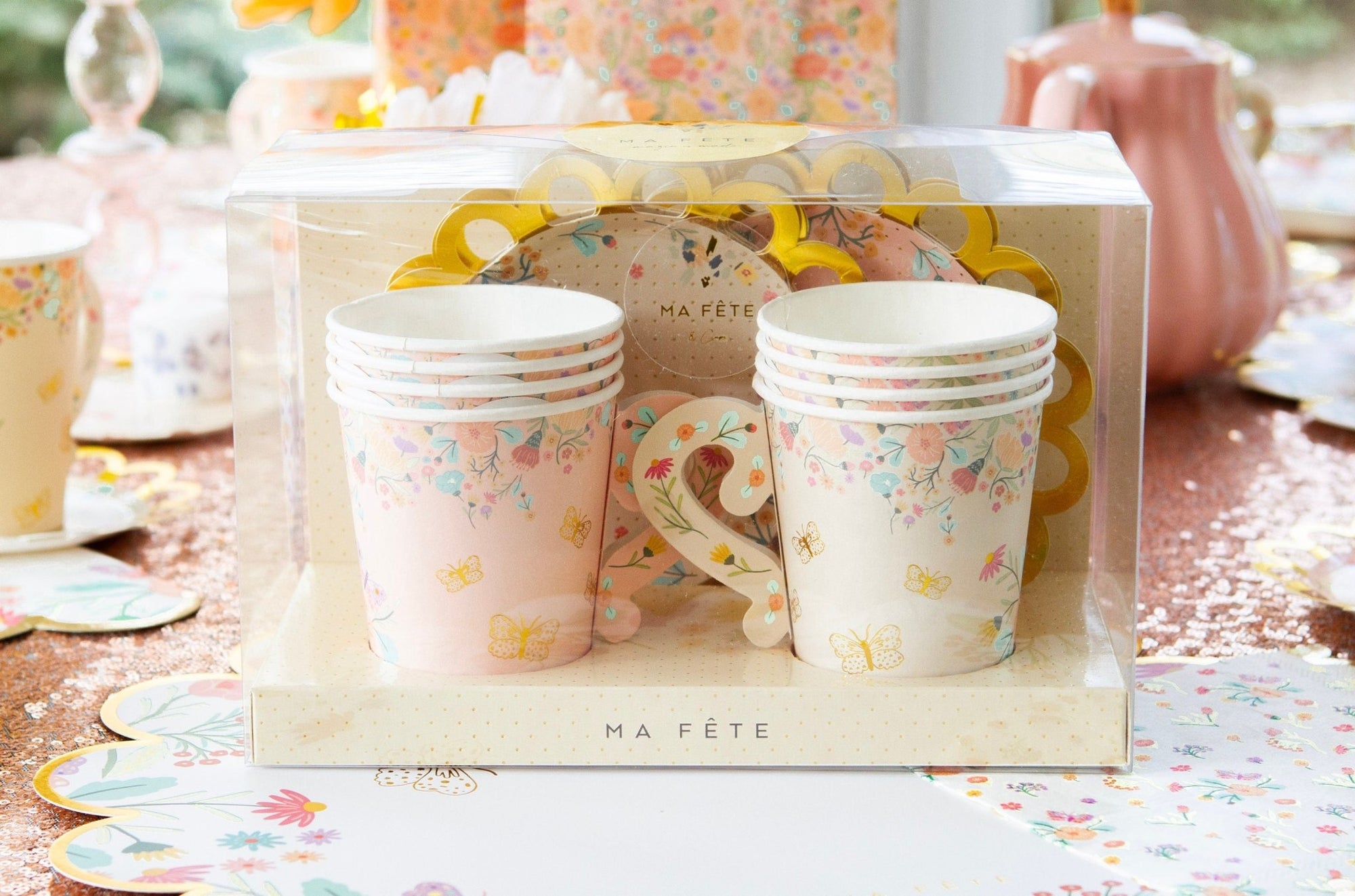 Floral Tea Party Cups & Saucers 8ct - Stesha Party