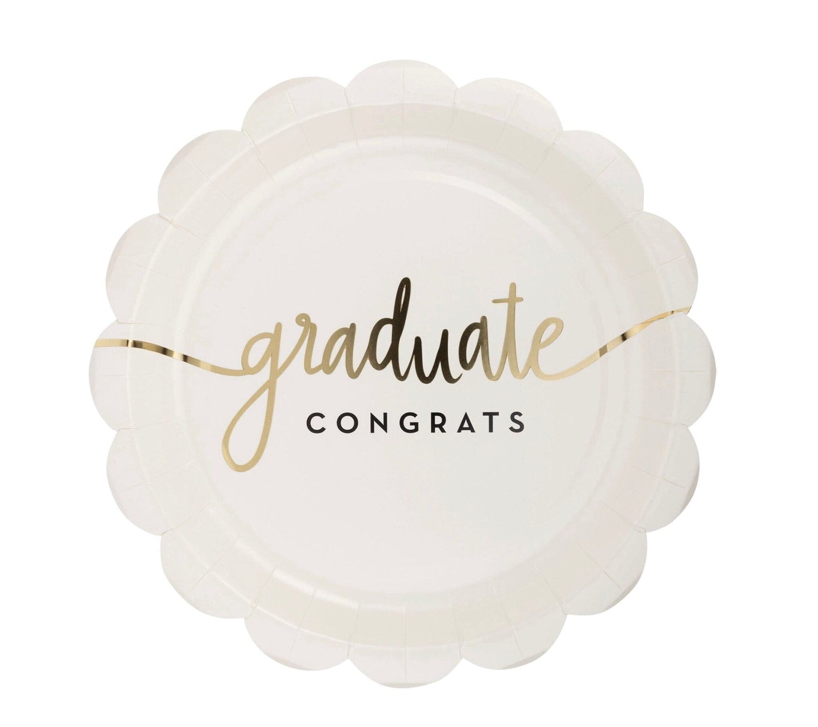 Gold Foil Scalloped Congrats Graduate Paper Plates 8ct - Stesha Party