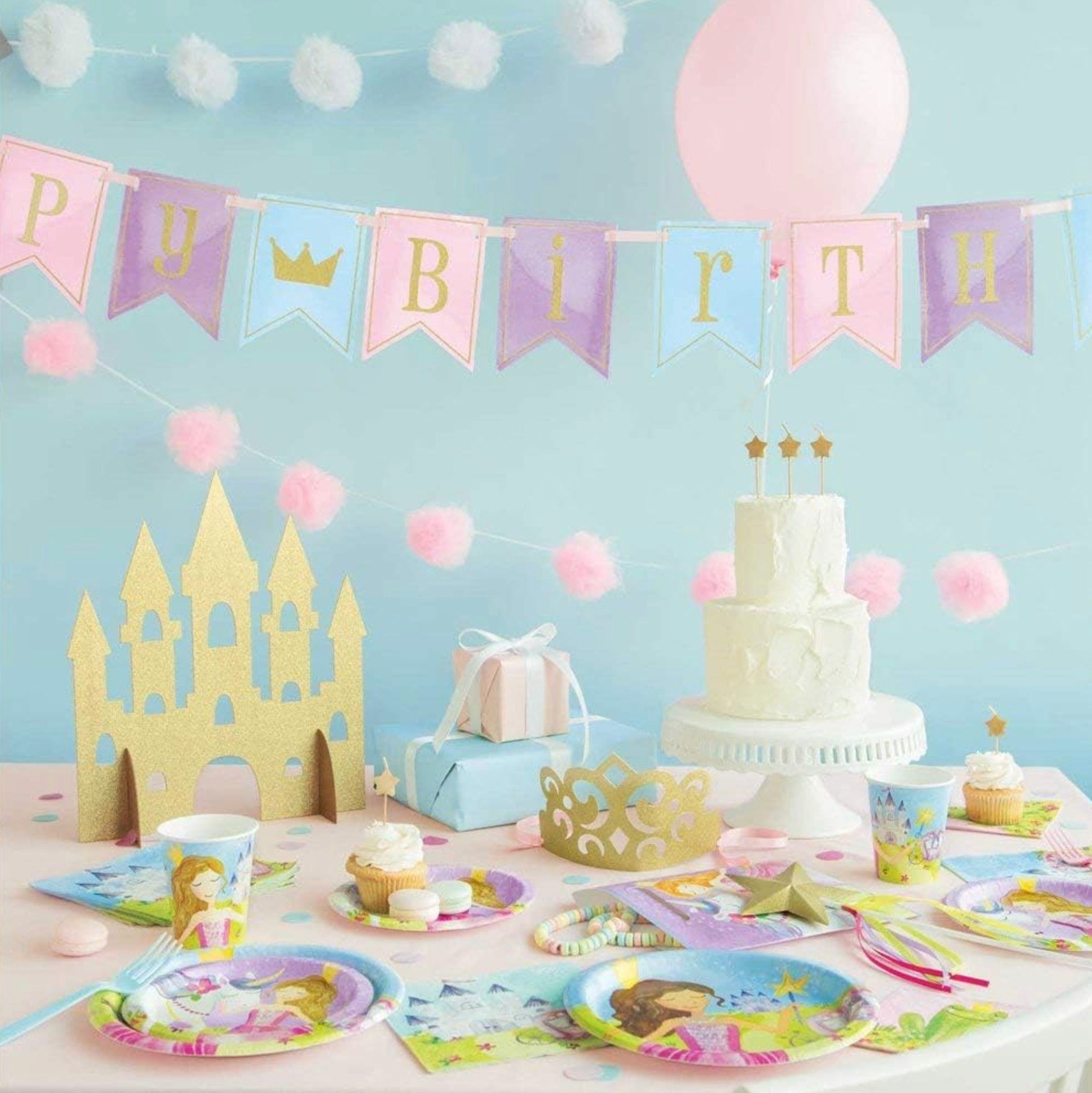 Gold Glitter Princess Party Castle Centerpiece - Stesha Party