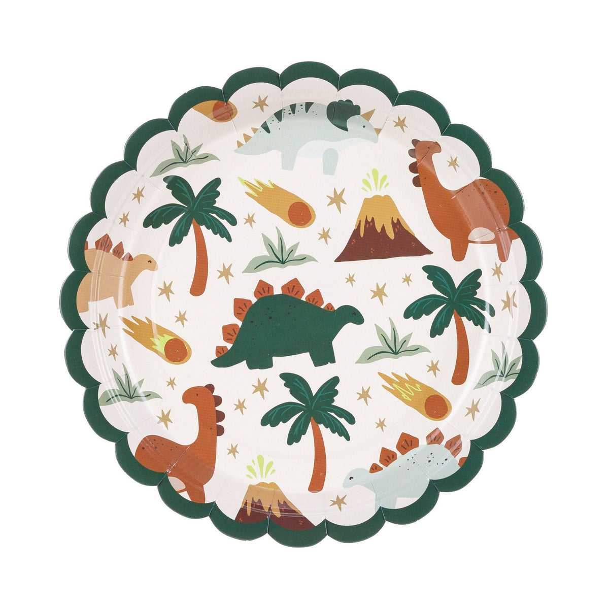 Green &amp; Brown Scalloped Dinosaur Paper Cake Plates - Stesha Party