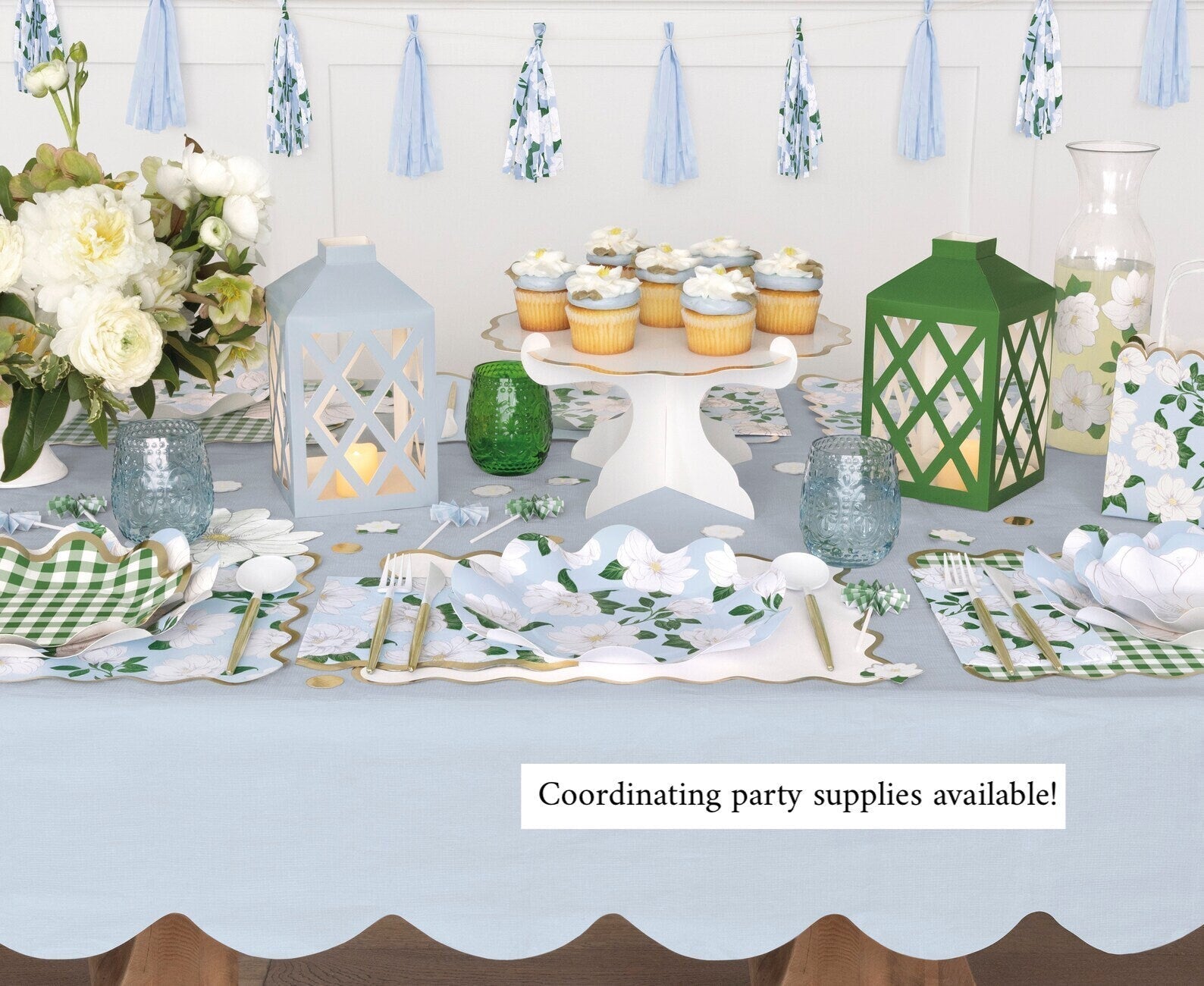 Green Gingham Paper Beverage Napkins (16t) - Stesha Party