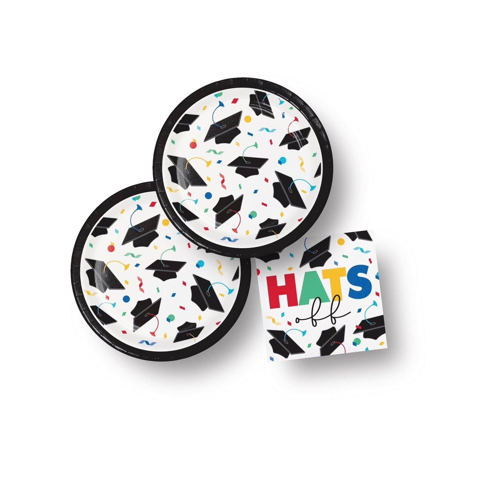 Hats Off Colorful Graduation Party Plates & Napkins - Stesha Party