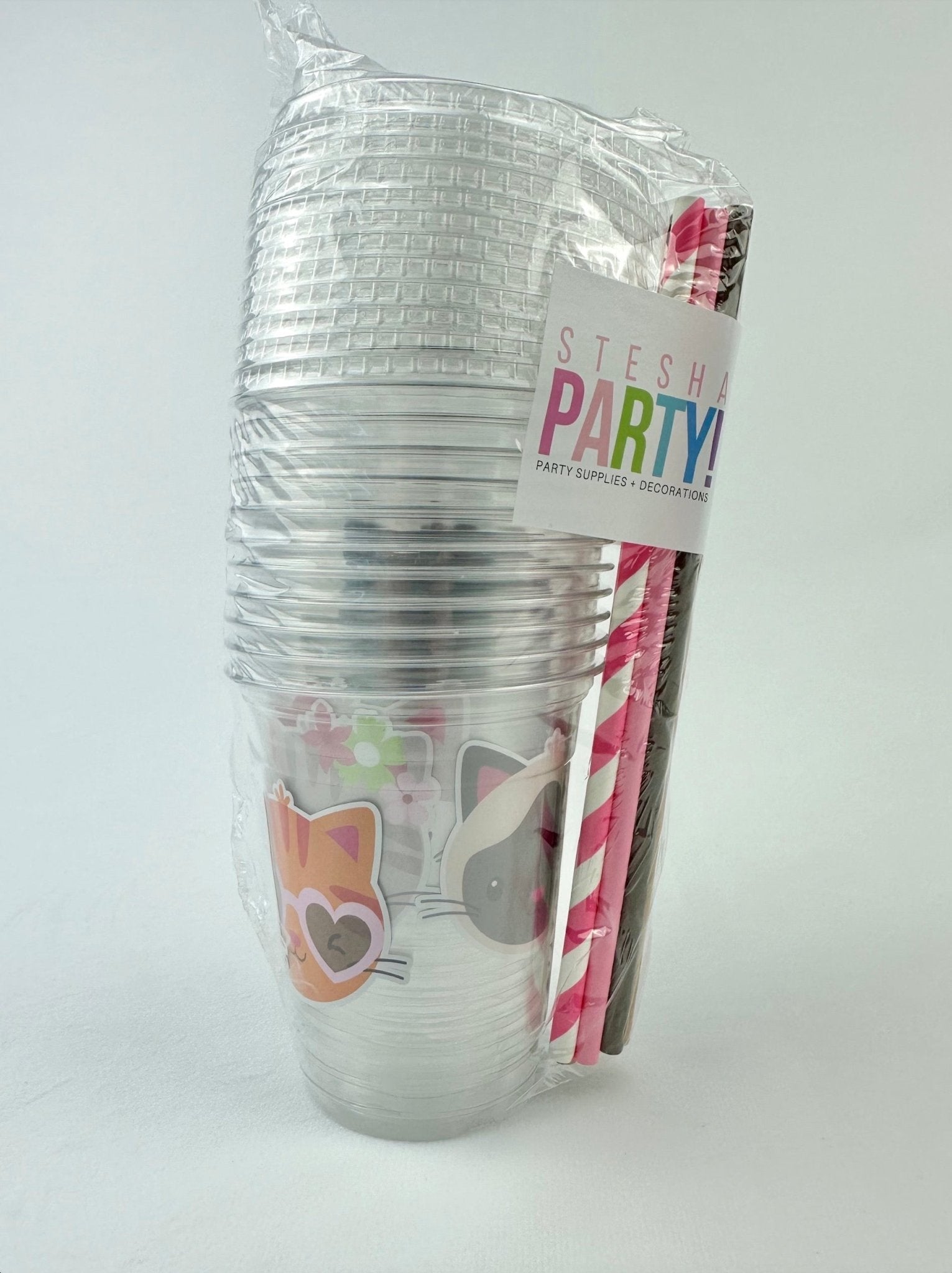 Kitten Cups With Lids & Straws - Stesha Party