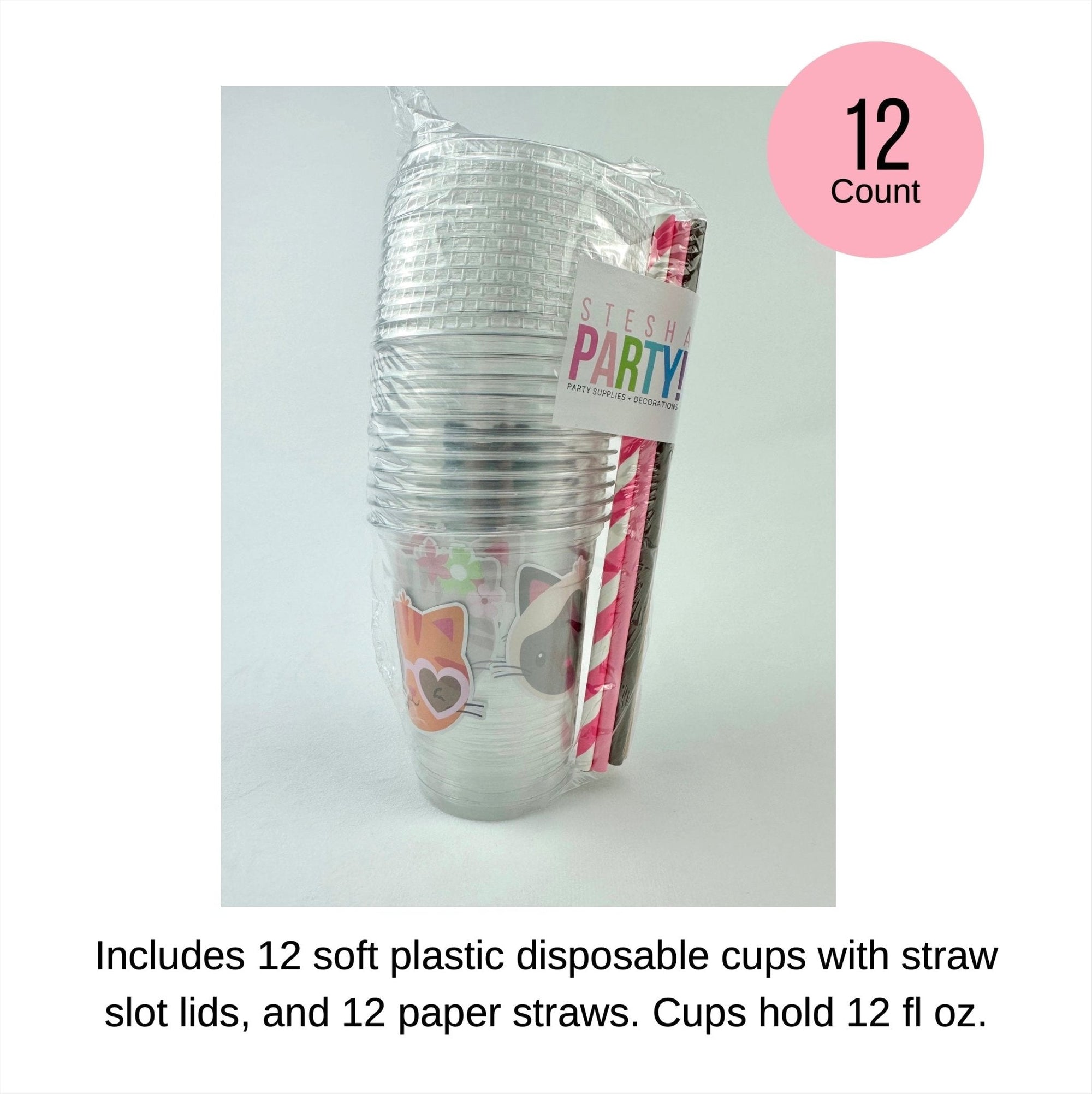 Kitten Cups With Lids & Straws - Stesha Party