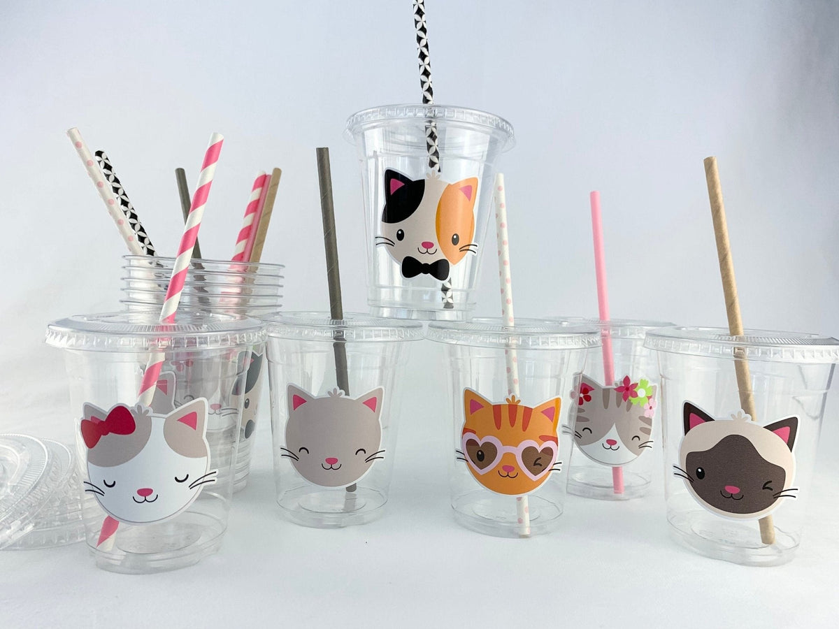 Kitten Cups With Lids &amp; Straws - Stesha Party