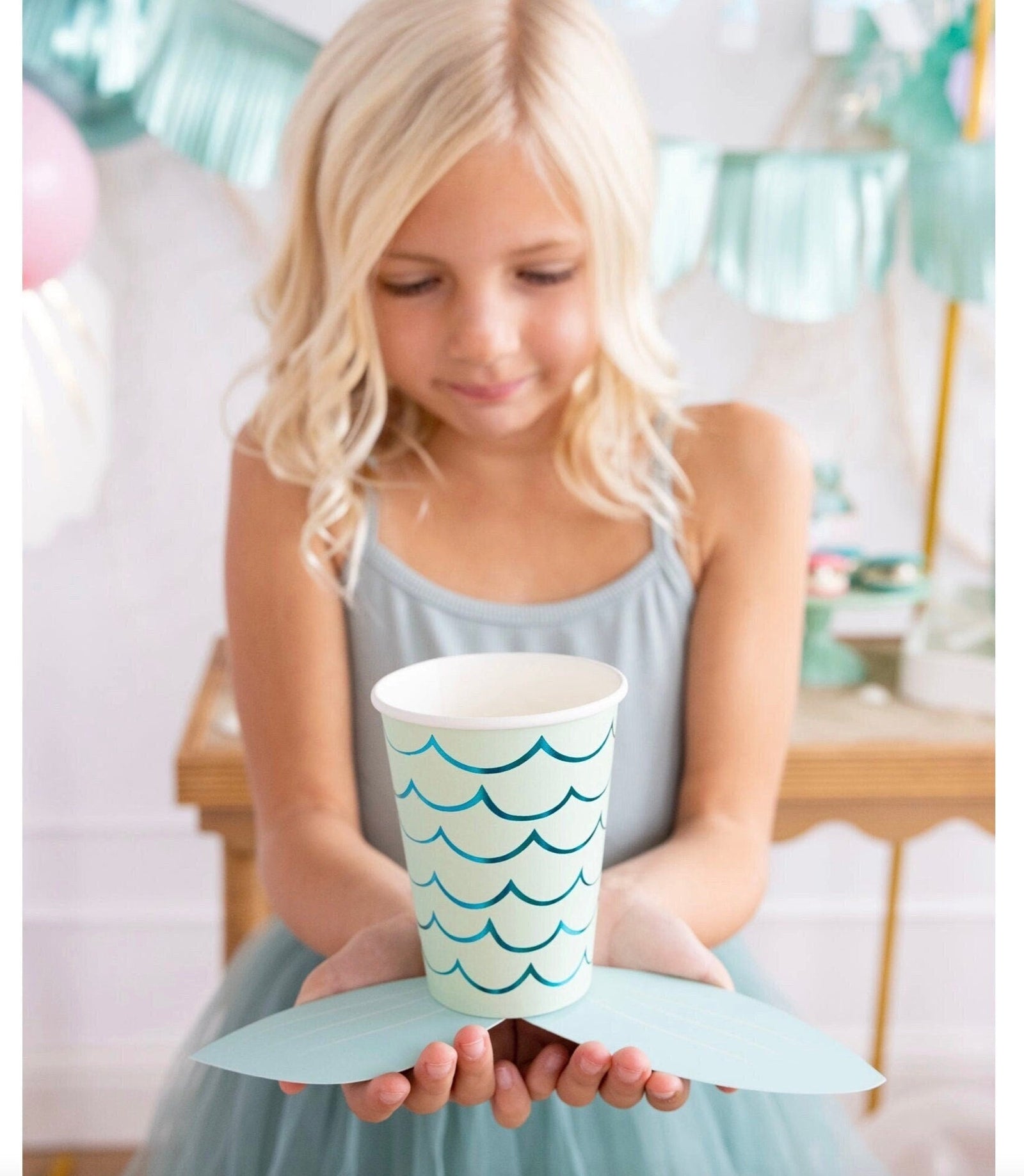 Mermaid Mint Paper Cups with Tails 8ct - Stesha Party