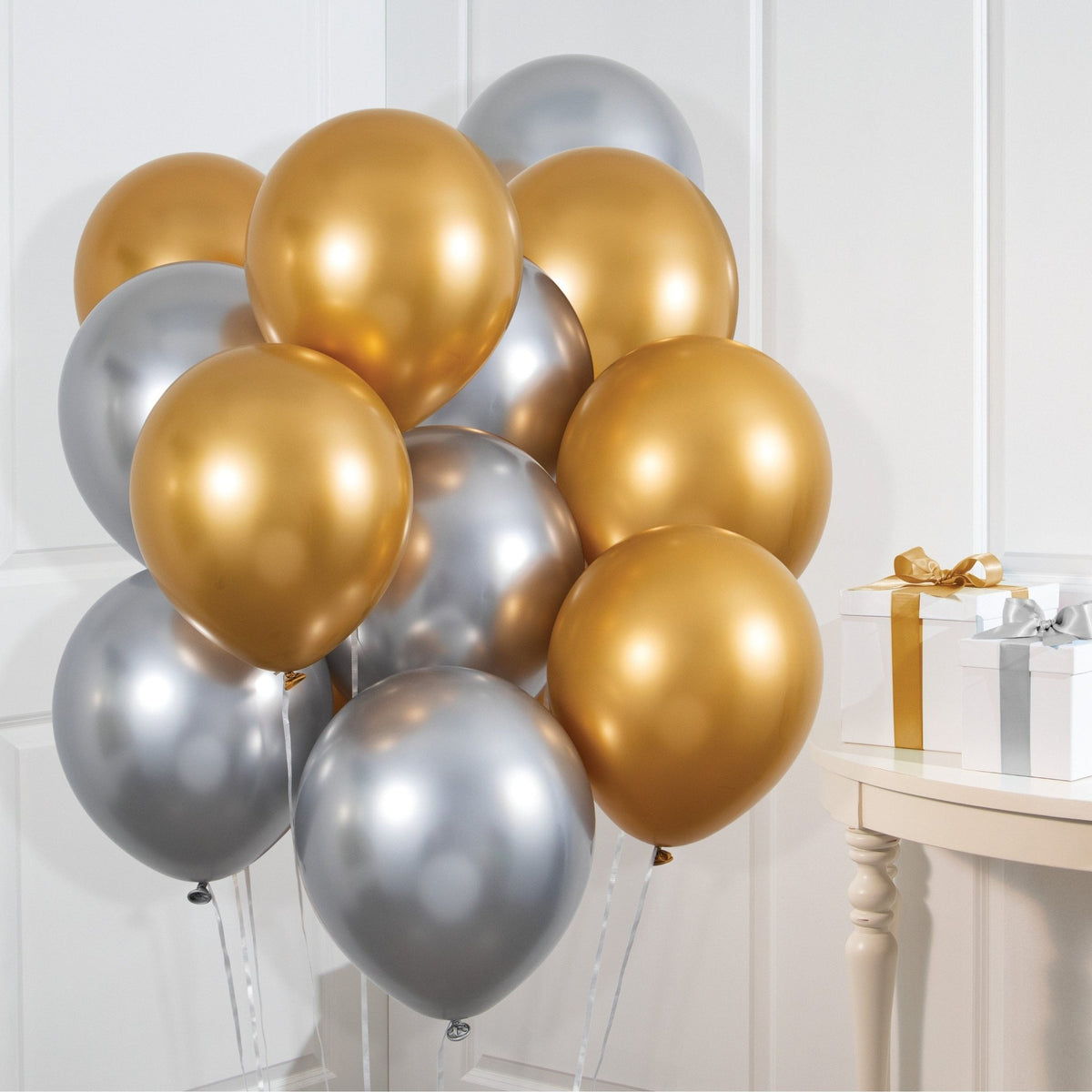 Metallic Silver &amp; Gold Latex Balloon Bundle - Stesha Party