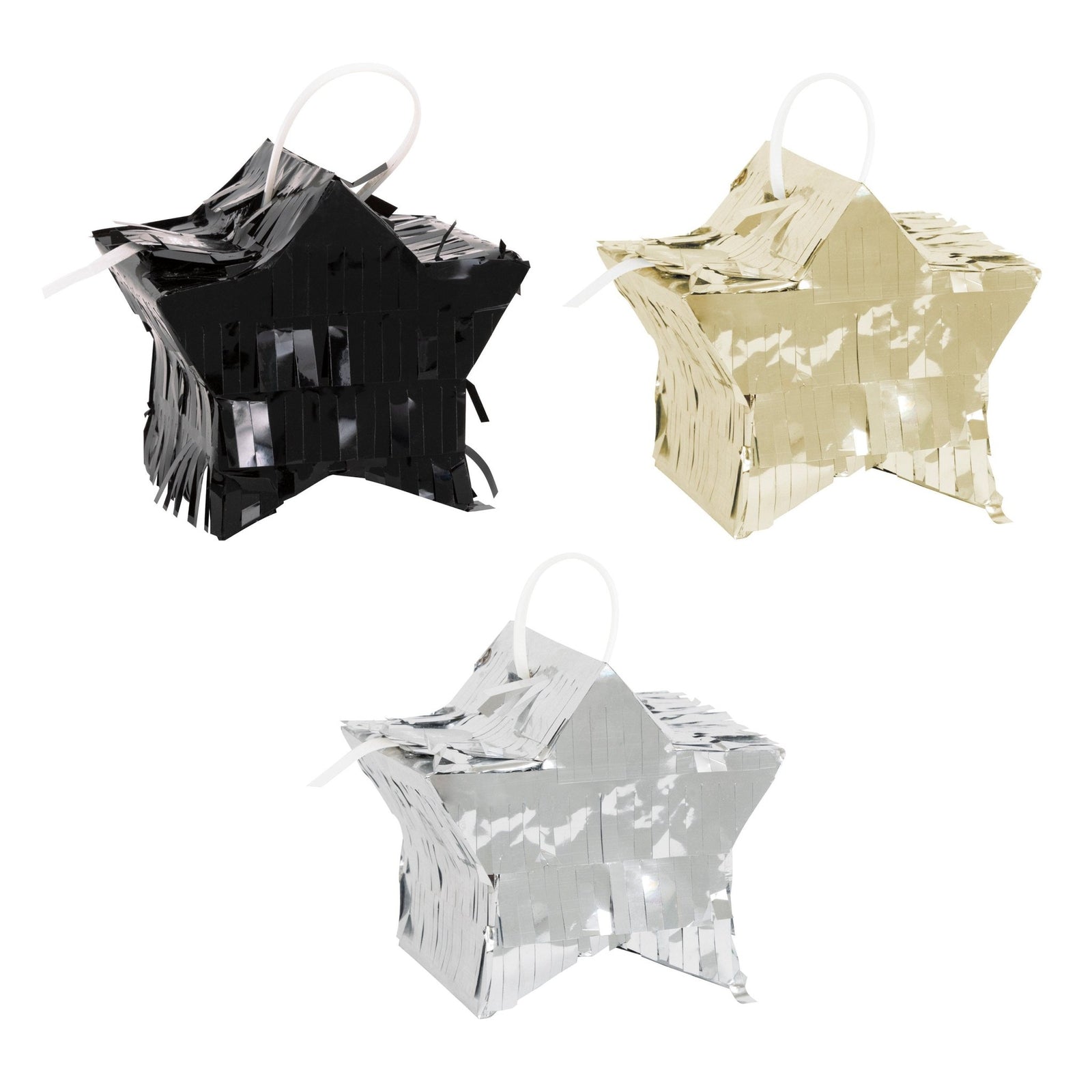 Mini Black, Gold & Silver Star Piñatas - Stesha Party