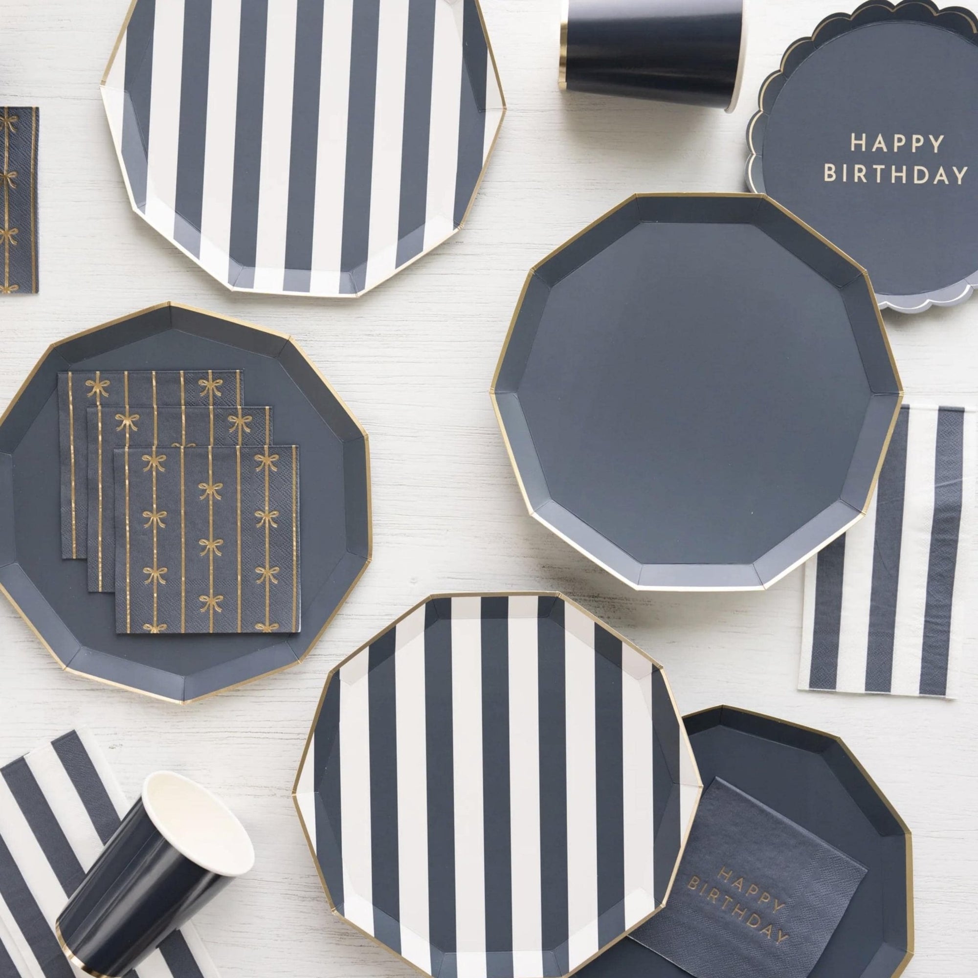 Navy Blue & Gold Foil Bows Beverage Napkins 20ct - Stesha Party