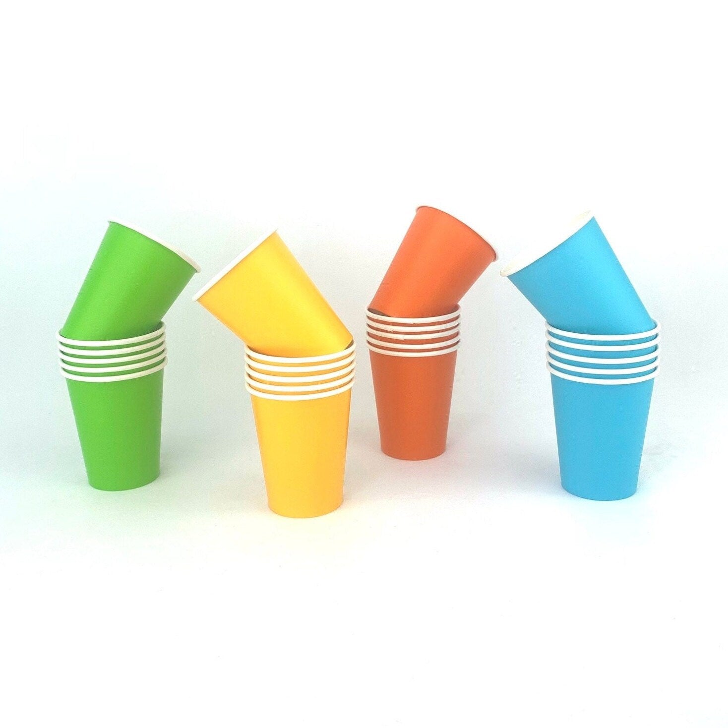 Orange Green Blue Yellow Paper Party Cups - Stesha Party