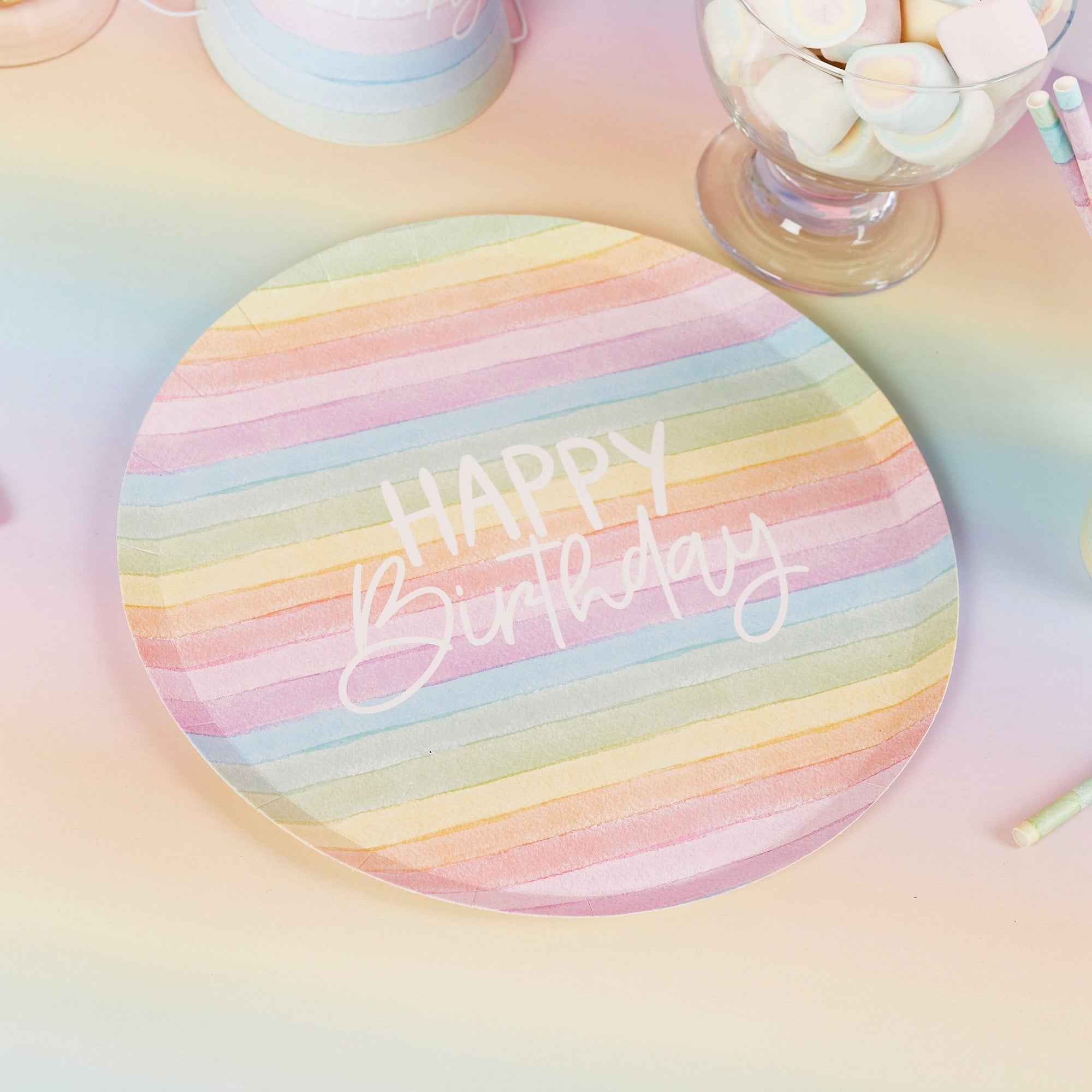Pastel Rainbow Birthday Plates - Stesha Party