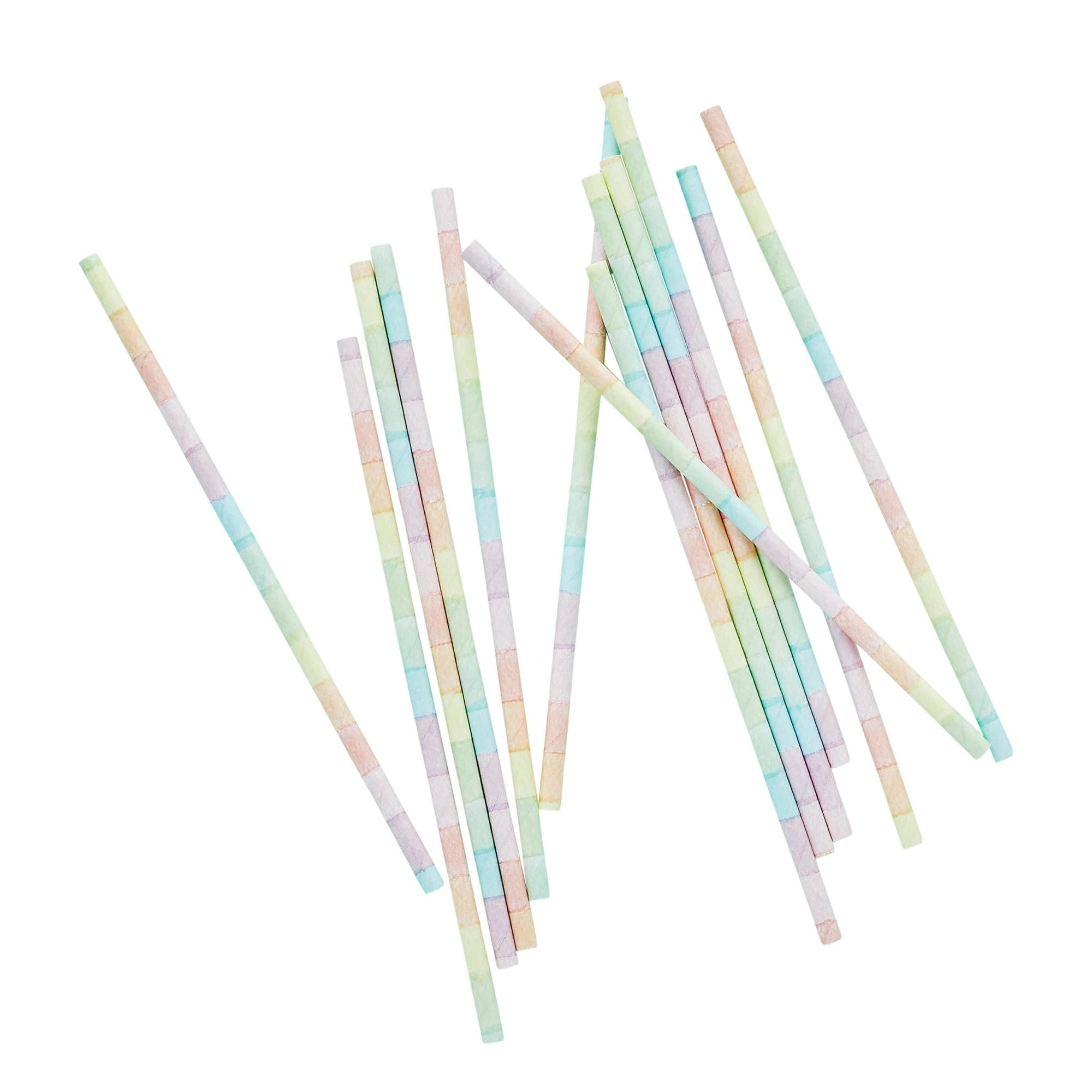 Pastel Rainbow Stripe Straws 16ct - Stesha Party