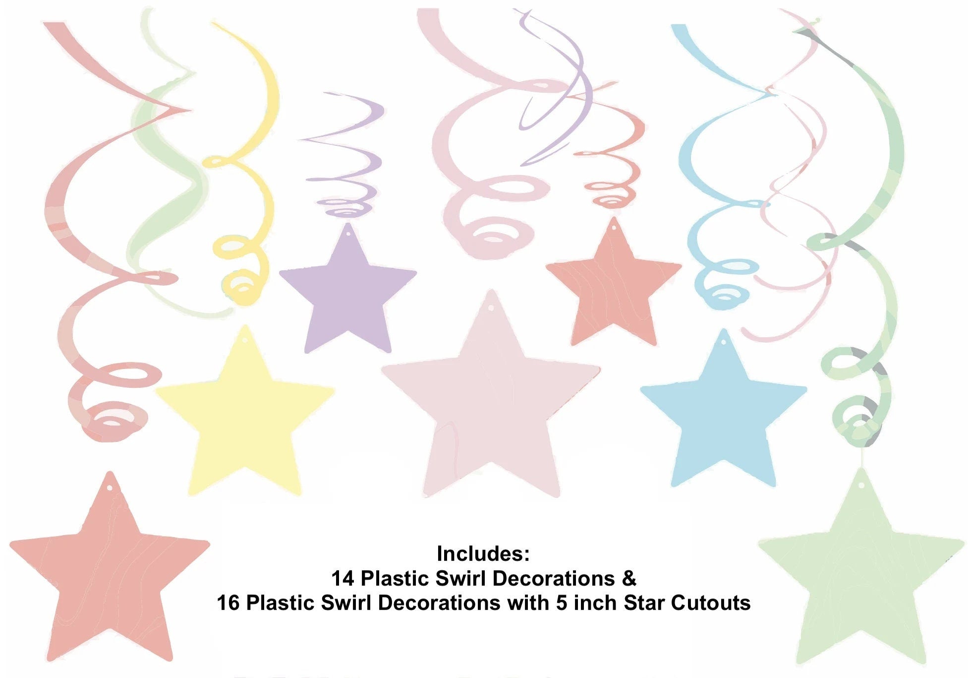 Pastel Star Hanging Decorations 30ct - Stesha Party