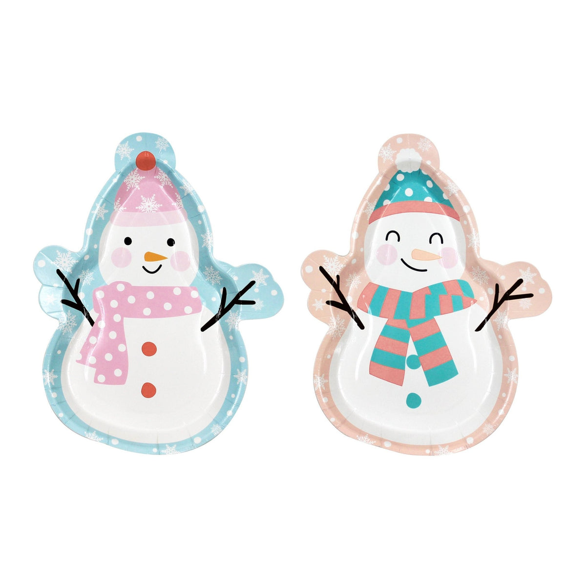 Pink &amp; Blue Snowman Party Plates - Stesha Party