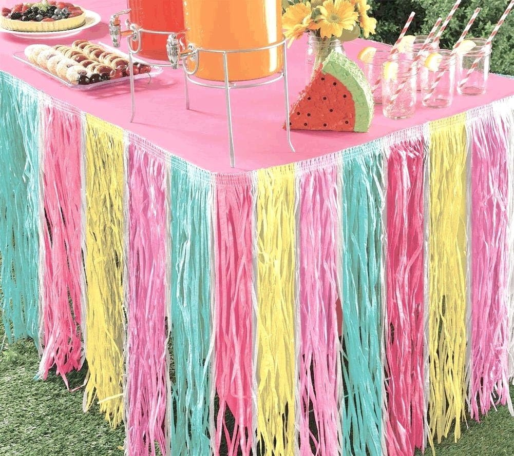 Pink Blue & Yellow Grass Table Skirt - Stesha Party