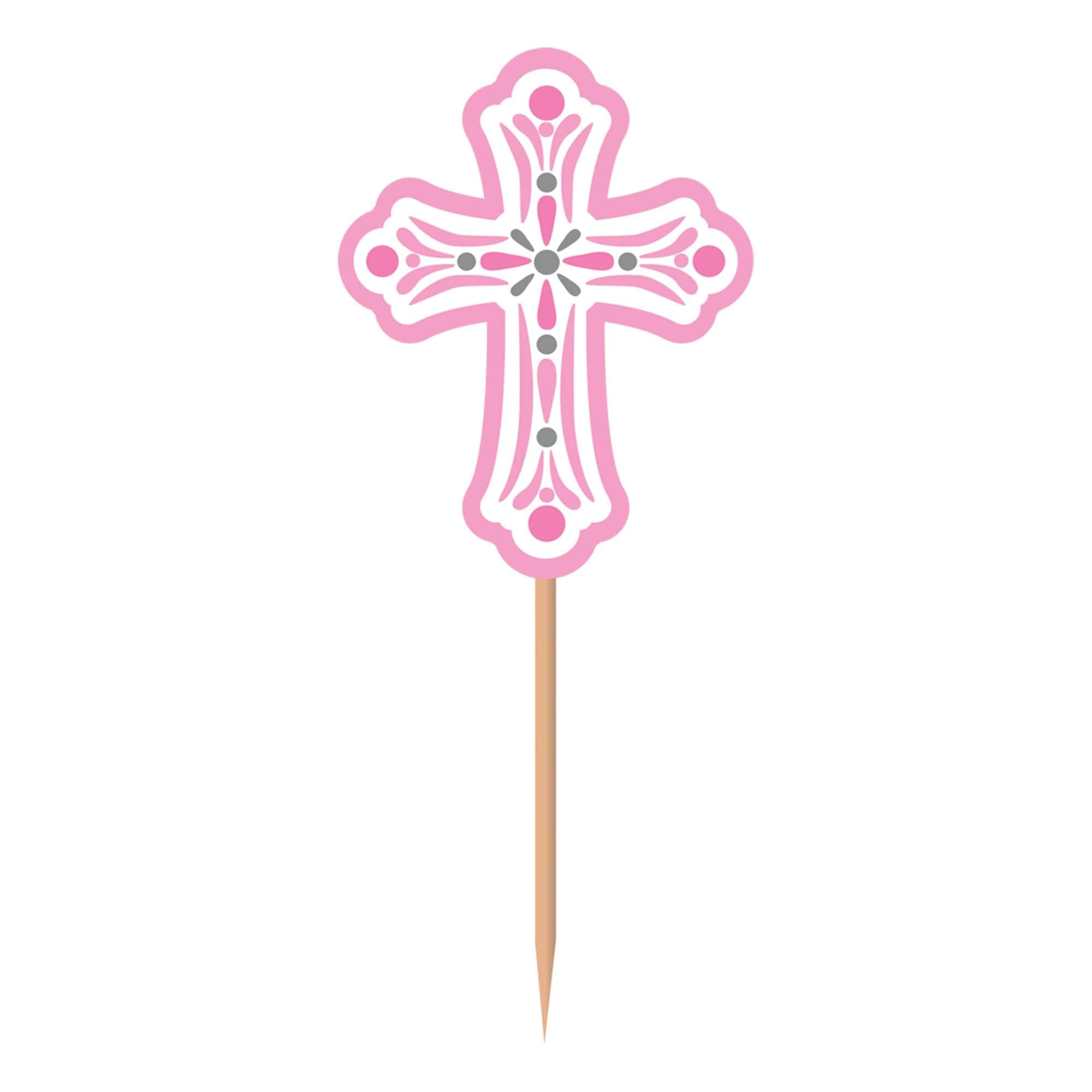 Pink Communion Cupcake Picks 36ct - Stesha Party