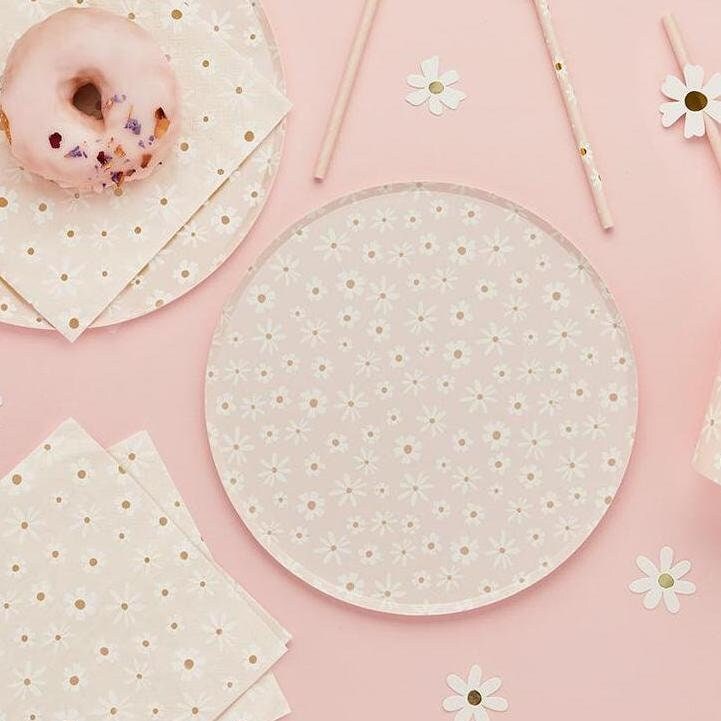 Pink Daisy Plates 8ct - Stesha Party