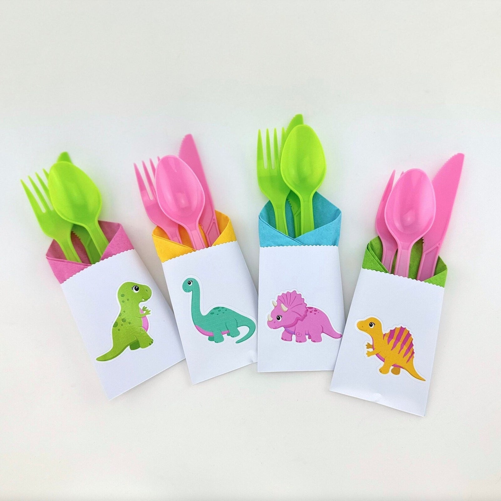 Pink Dinosaur Party Cutlery Set 12ct - Stesha Party