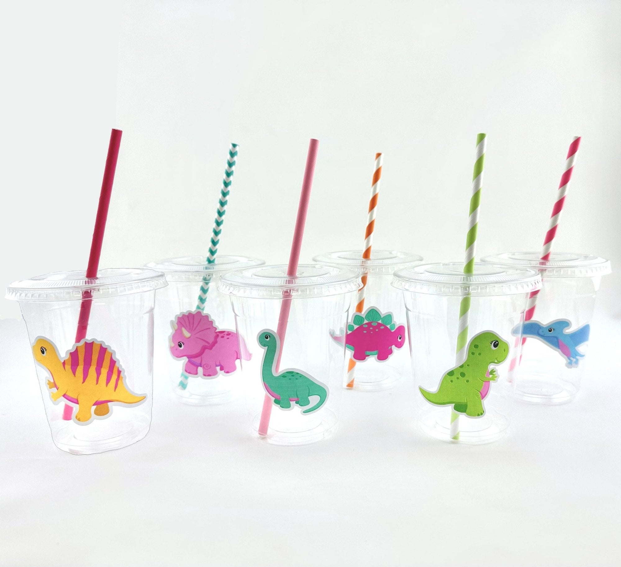 Pink Dinosaur Party Disposable Plastic Cups 12ct - Stesha Party