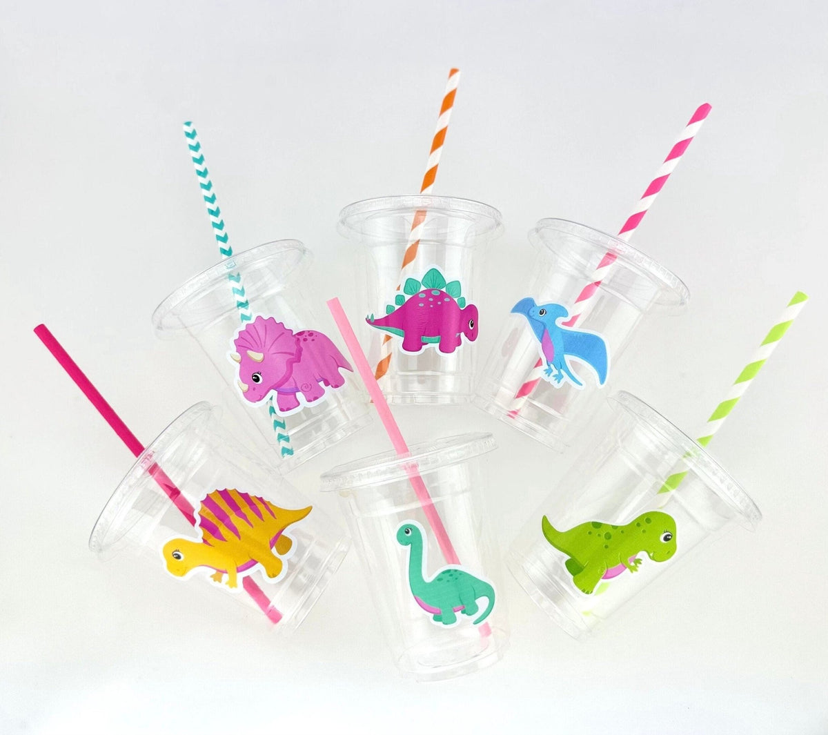 Pink Dinosaur Party Disposable Plastic Cups 12ct - Stesha Party